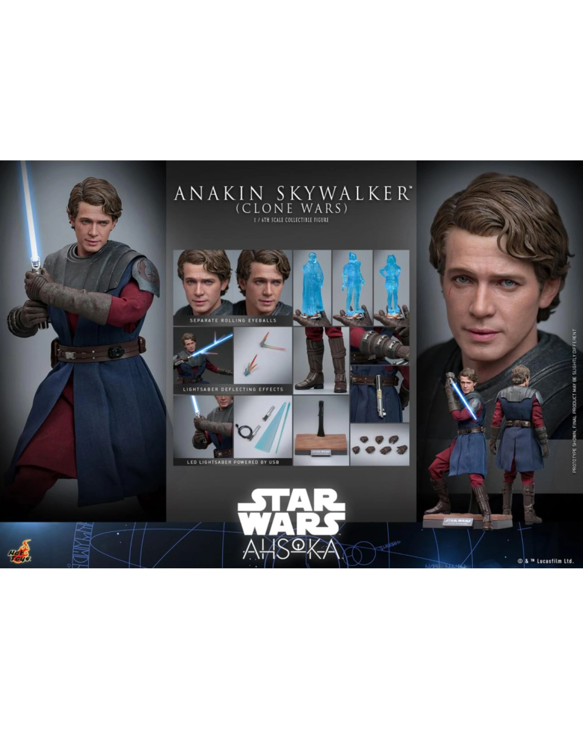 7 Hot Toys Star Wars Ahsoka Anakin Skywalker Clone Wars 1:6 Scale Collectible Figure, 7 of 7