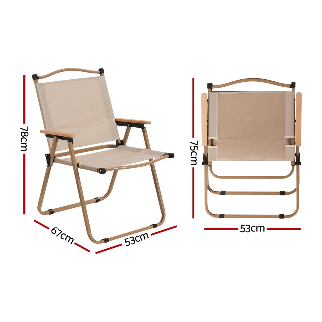 2 Weisshorn Outdoor Camping Chairs Portable Folding Beach Chair Patio Furniture - Beige, 2 of 2