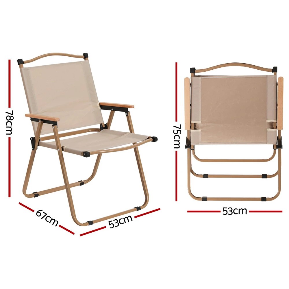 2 Weisshorn Outdoor Camping Chairs Portable Folding Beach Chair Patio Furniture - Beige, 2 of 6