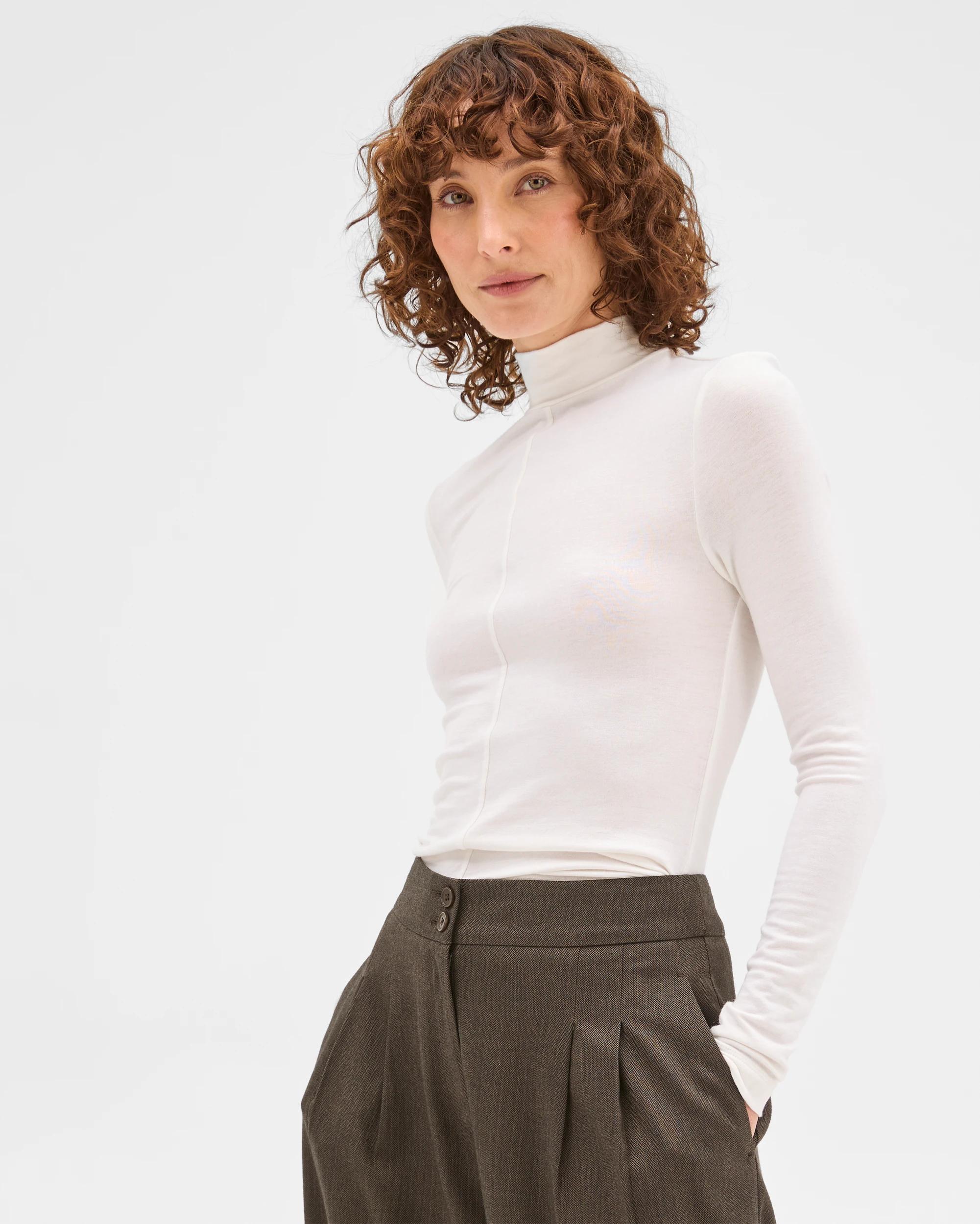 1 Preview Long Sleeve Luxe Layering Knit Skivvy Top WHITE, 1 of 9