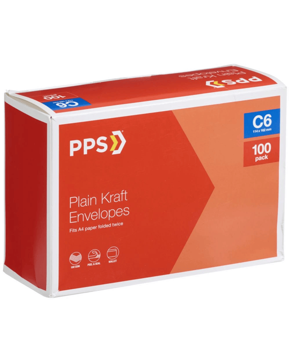 PPS C6 Envelopes Kraft 100 Pack