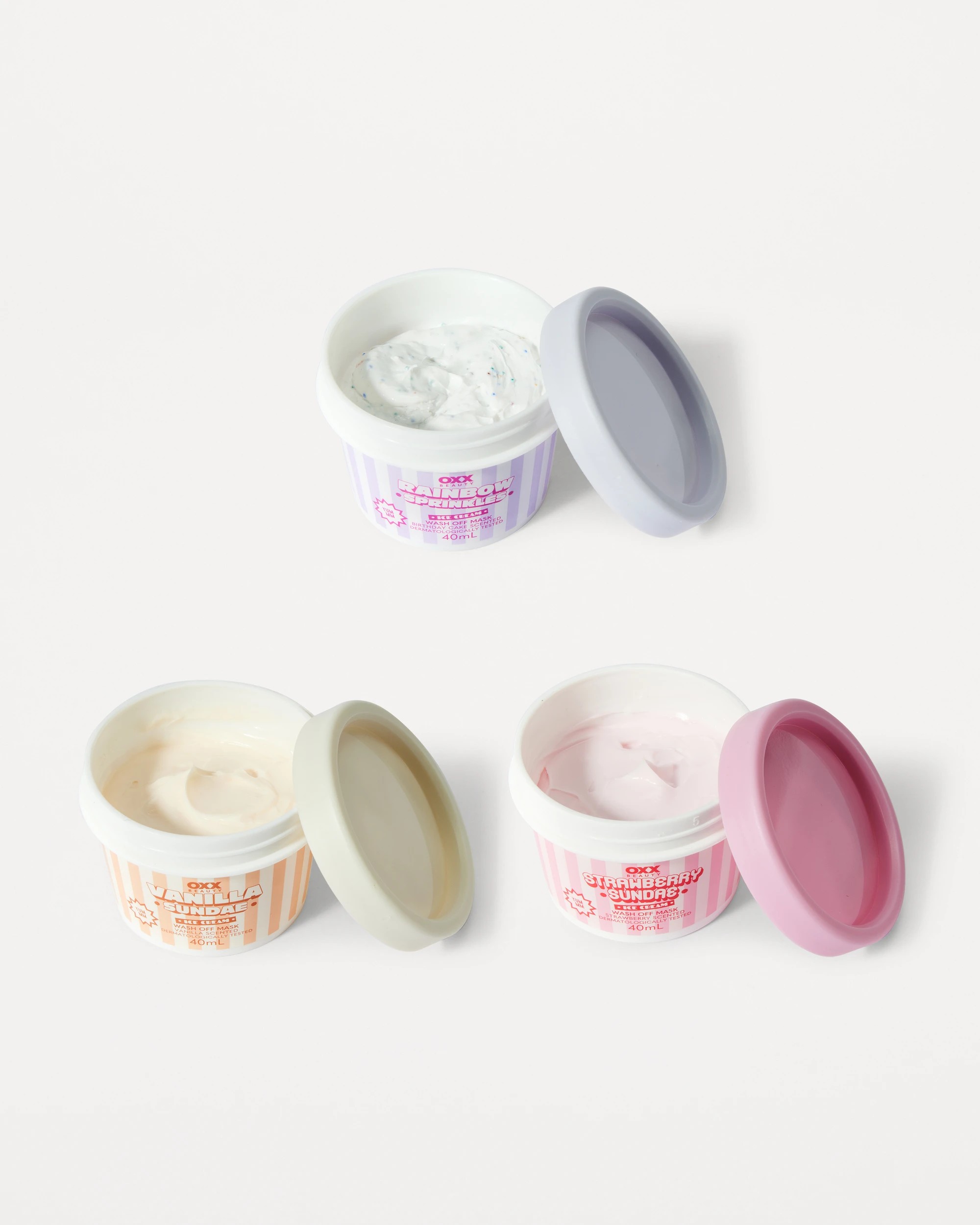 3 OXX Beauty 3 Petite Scoops Ice Cream Wash Off Face Masks - Vanilla, Strawberry and Birthday Cake Scented, 3 of 5
