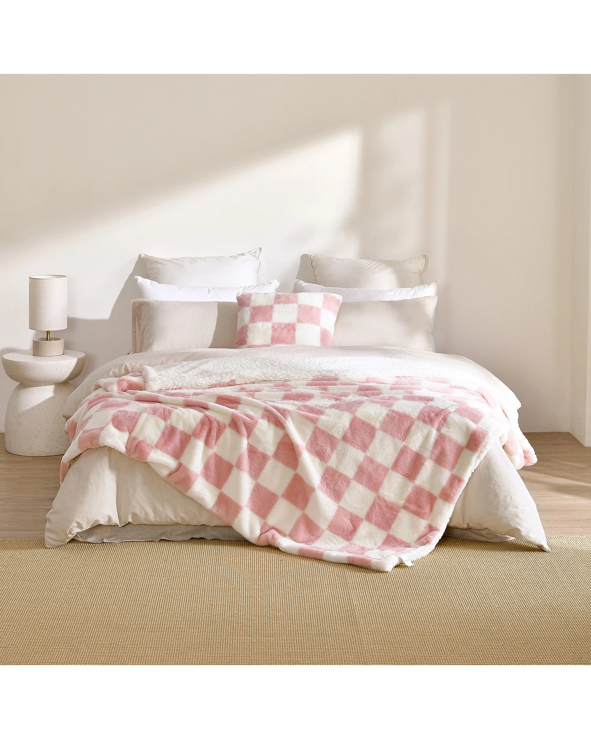 1 Dreamaker Checkered Plush Throw Blanket 180x200cm - Pink and Cream, 1 of 6