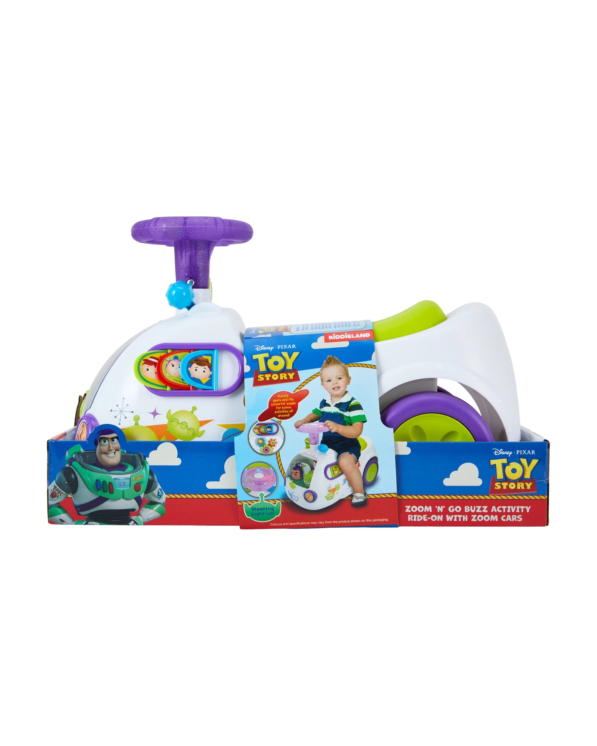 9 Kiddieland Disney Pixar Toy Story Zoom 'N' Go Buzz Activity Ride-On with Zoom Cars, 9 of 9