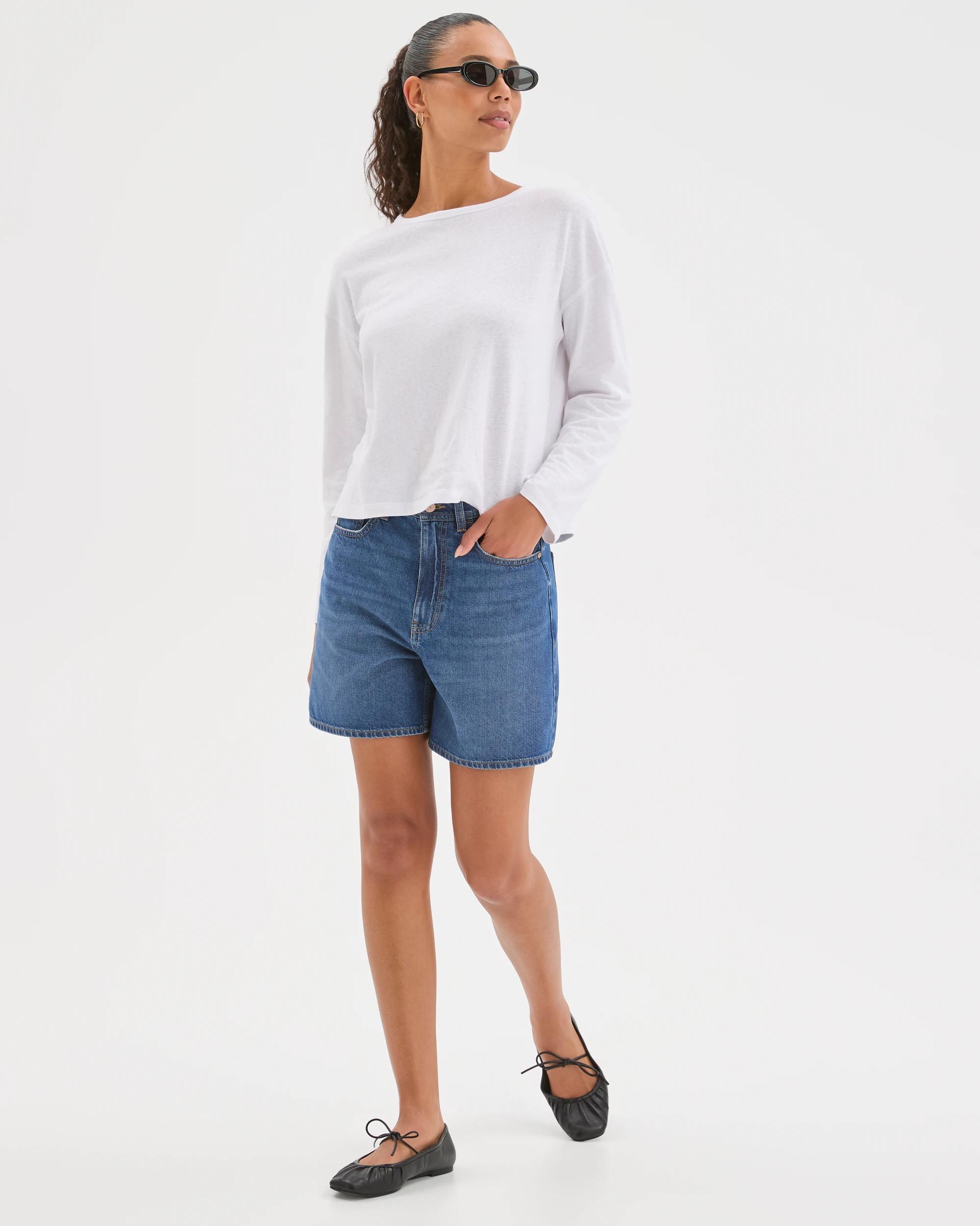 2 Target Denim High Rise A-Line Denim Shorts DARK INDIGO, 2 of 7