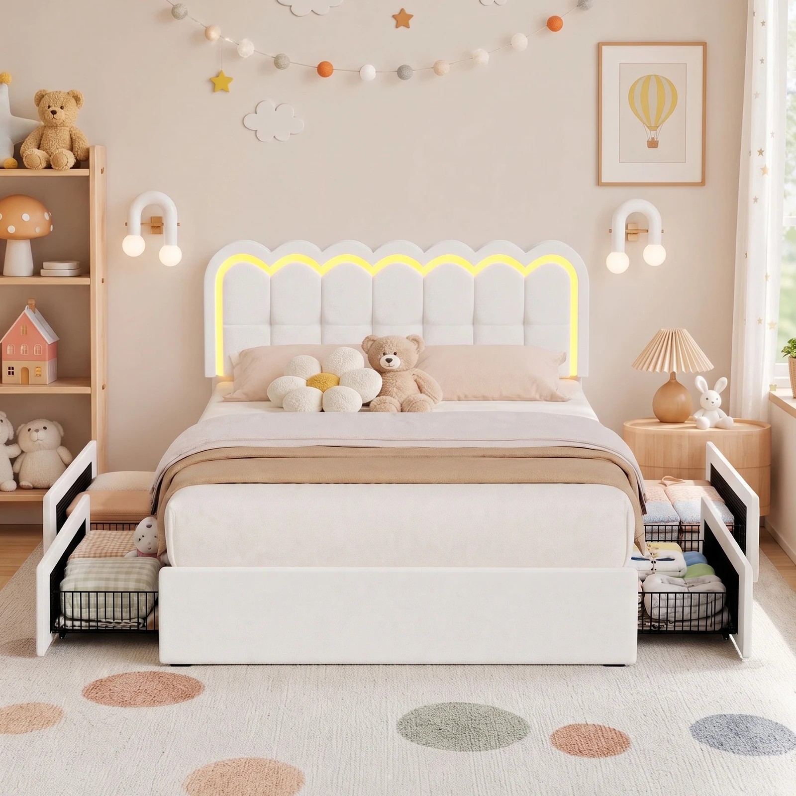 4 Advwin Queen Hidden Storage Bed Frame with Charging Station - Beige, 4 of 8