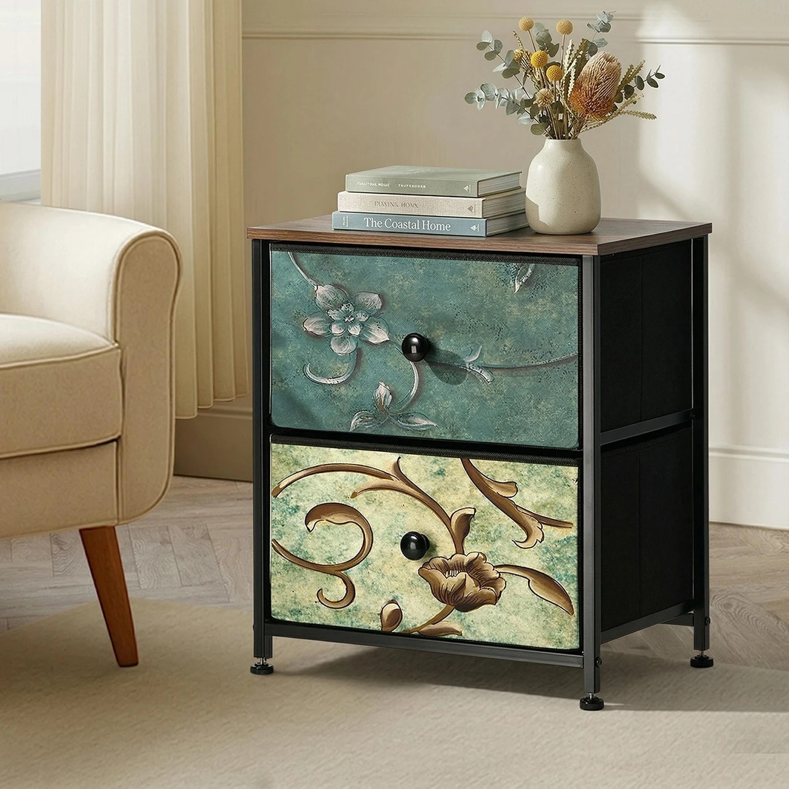 4 Oikiture 2pc Bedside Tables Fabric Storage Cabinet 2 Drawers Dresser Nightstand - Multi, 4 of 7