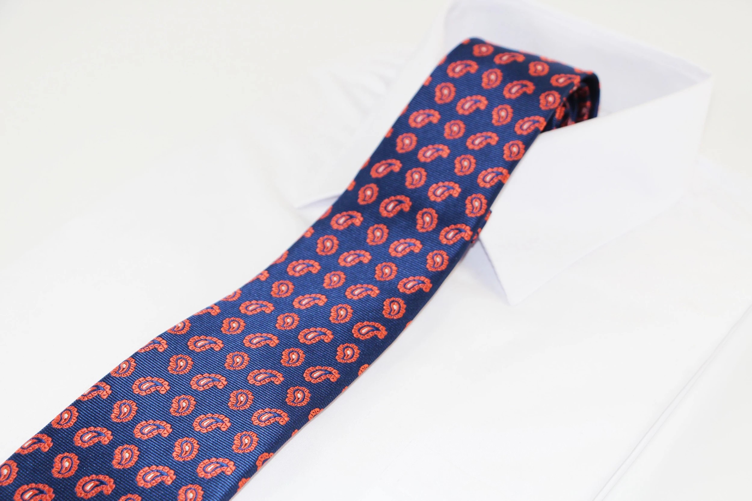 3 Zasel Navy & Orange Floating Paisley Design Patterned 8cm Neck Tie - Multi, 3 of 3