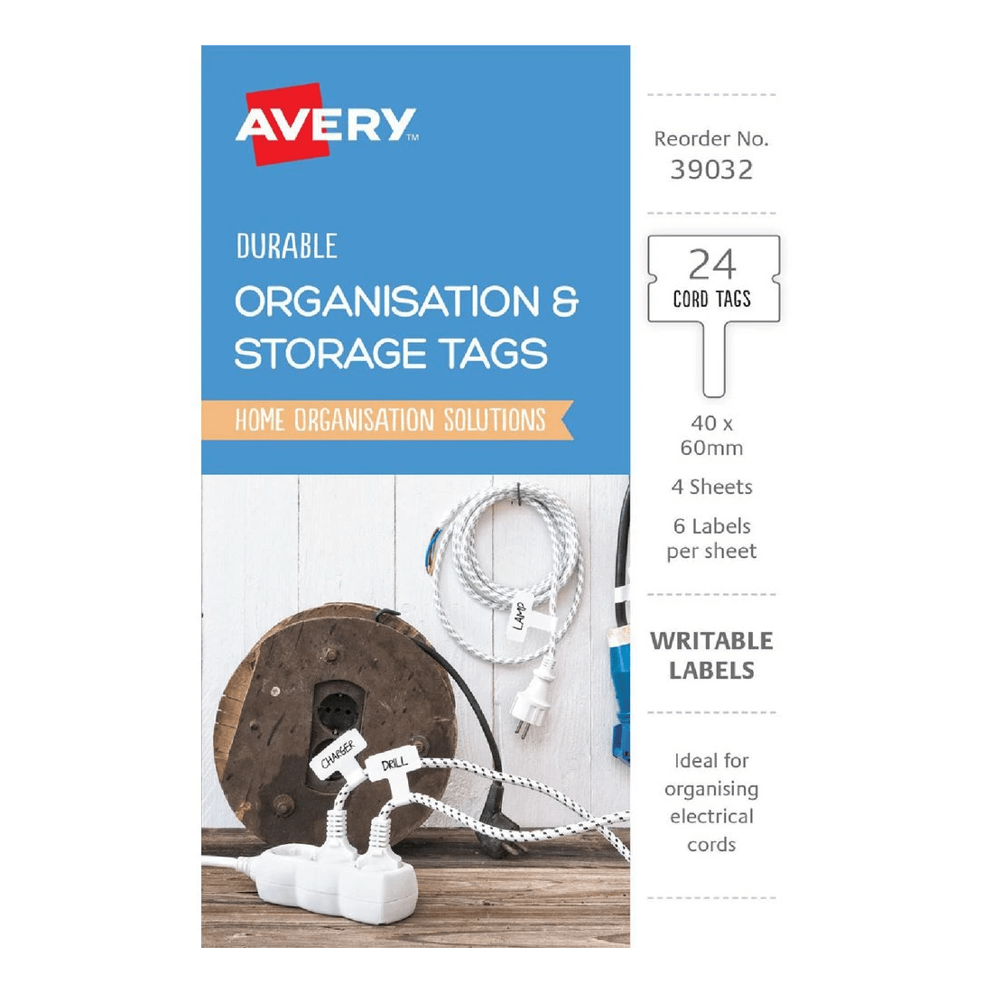 1 Avery Organisation and Storage Cord Tags 40 x 60mm 24 Pack, 1 of 2