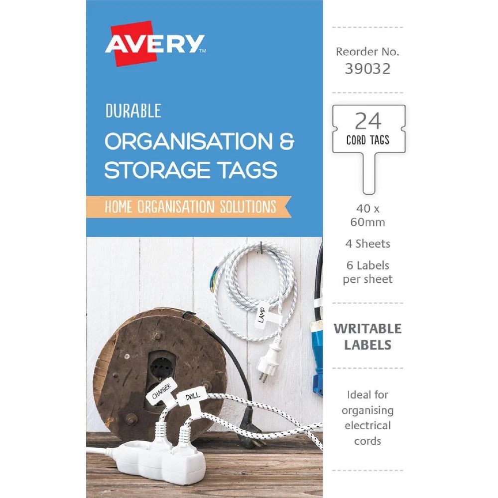 1 Avery Organisation and Storage Cord Tags 40 x 60mm 24 Pack, 1 of 2