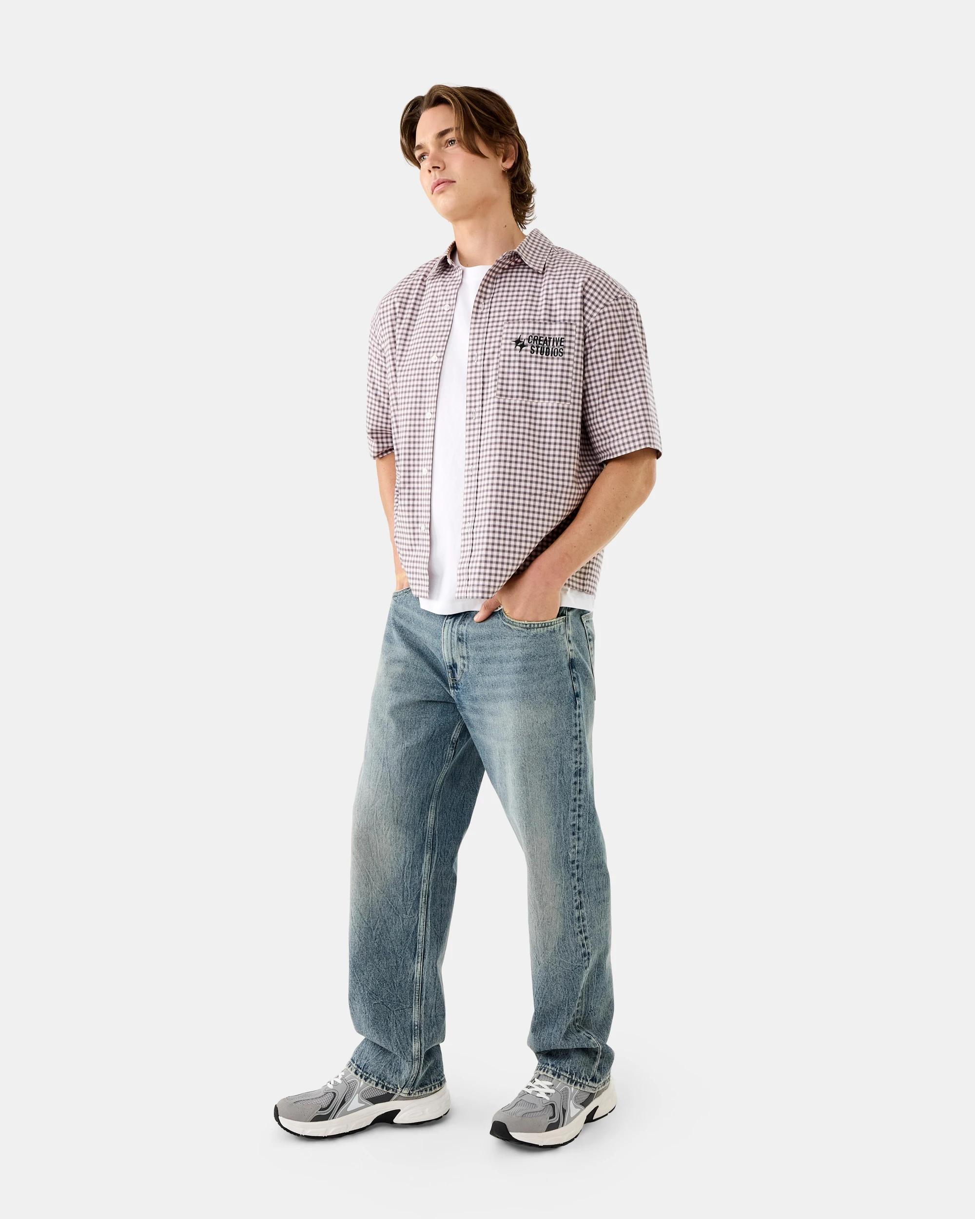 3 Short Sleeve Boxy Check Shirt Gry Check, 3 of 8