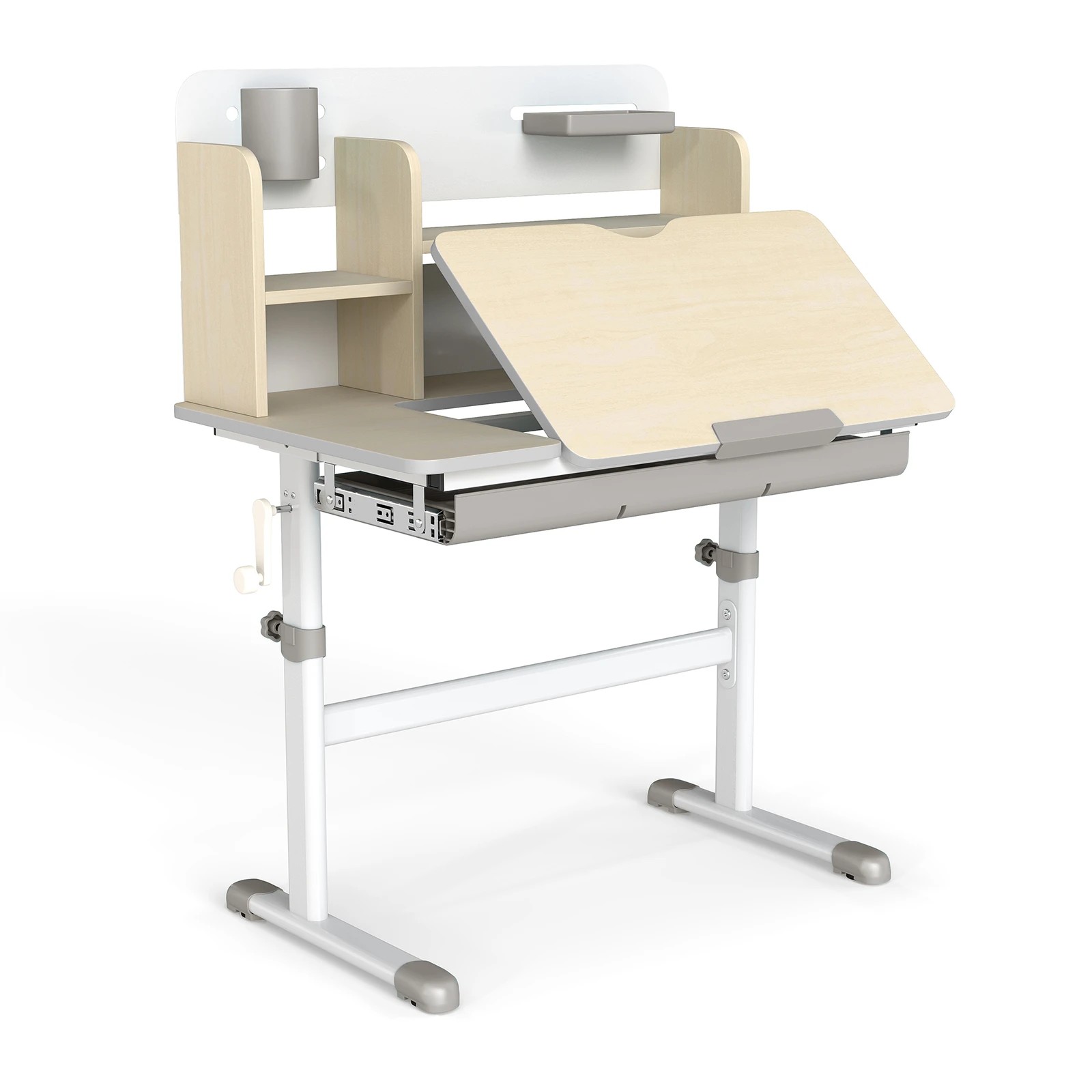 1 Costway Study Desk Height Adjustbale Table w/Tiltable Top - Grey, 1 of 6