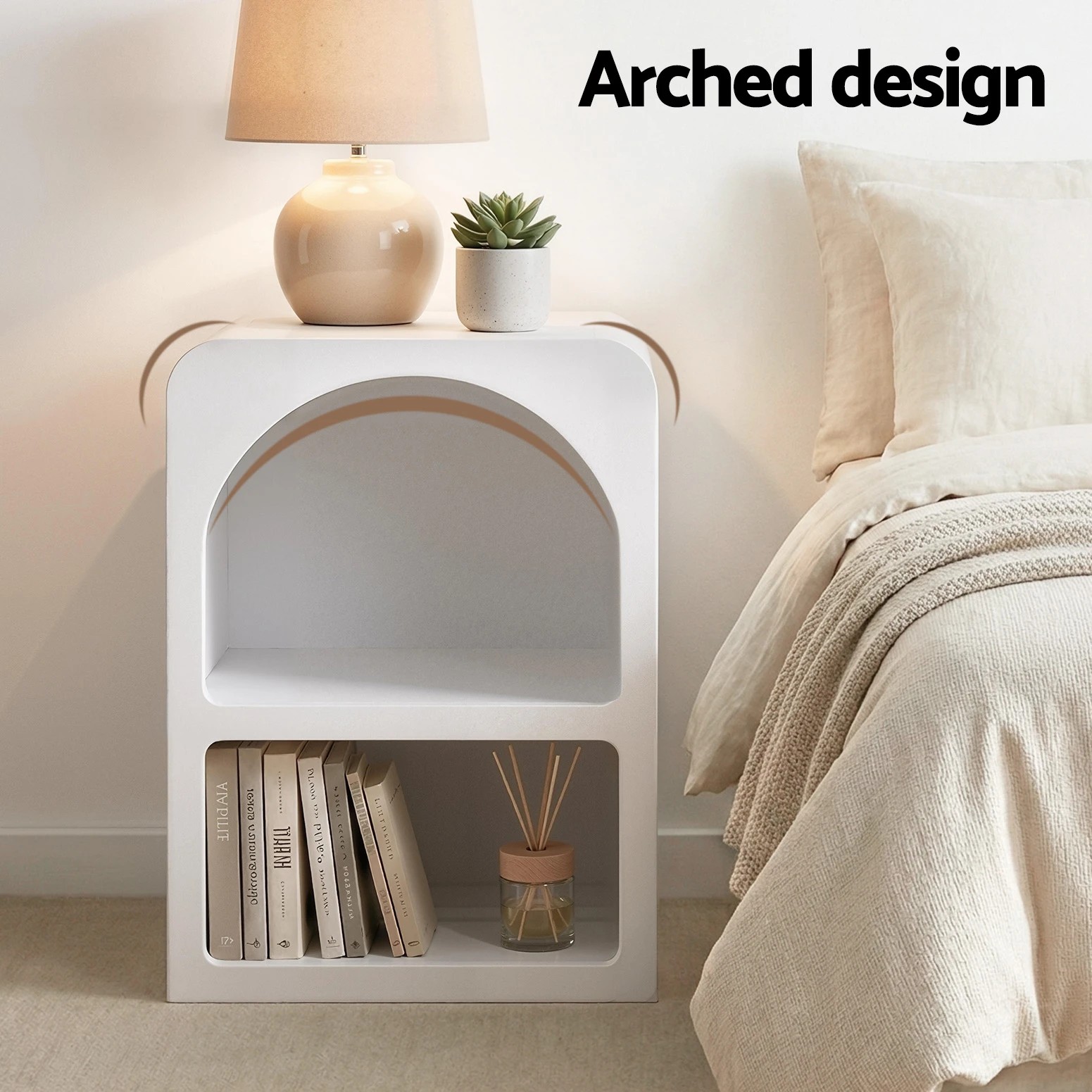 7 Artiss Bed Frame King Single with Bedside Table Set Scallop Headboard  Velvet Fabric Beds Base - Multi, 7 of 8