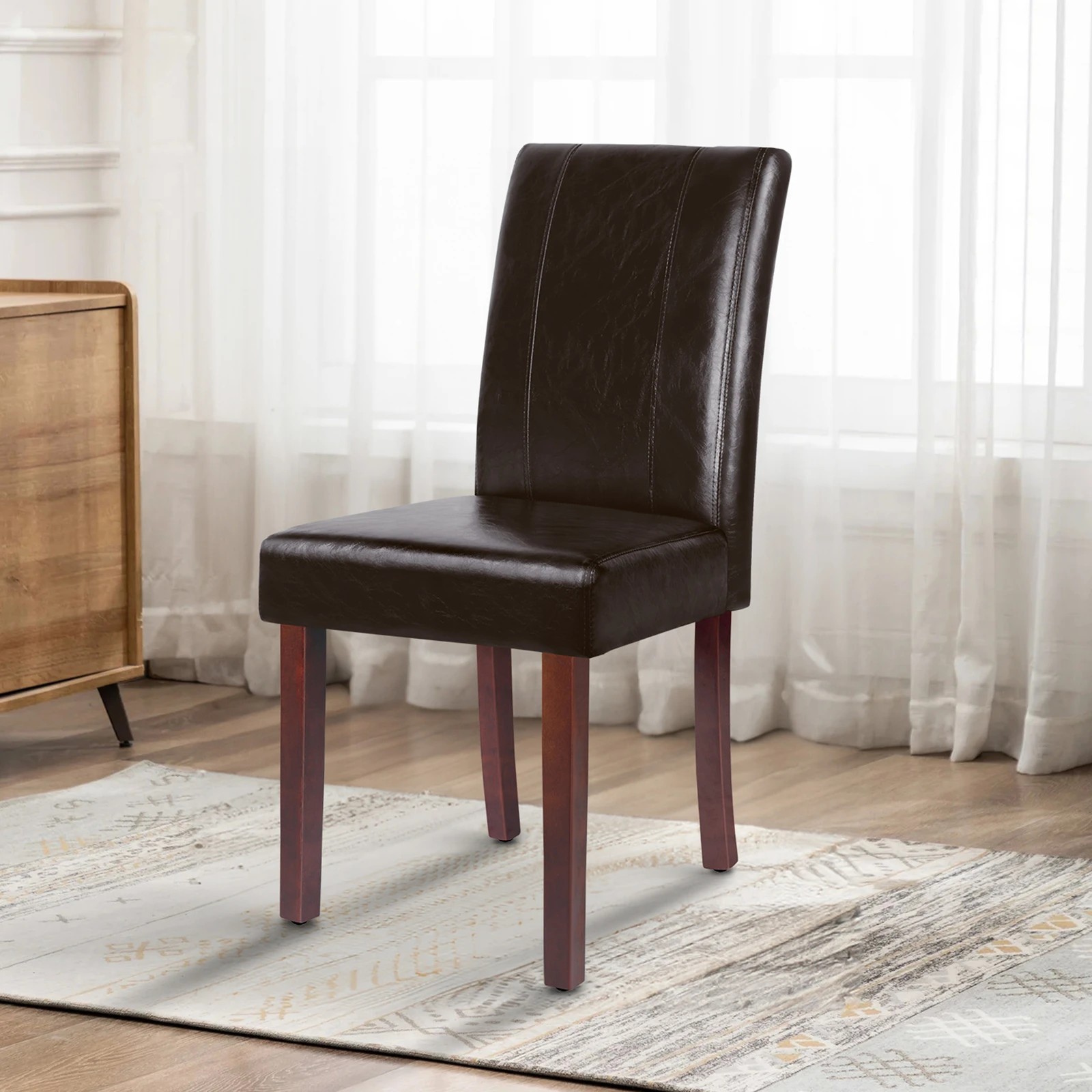 8 Alfordson 4x Dining Chairs Cafe Kitchen High-Back Chair Glossy PU Leather - Brown, 8 of 10