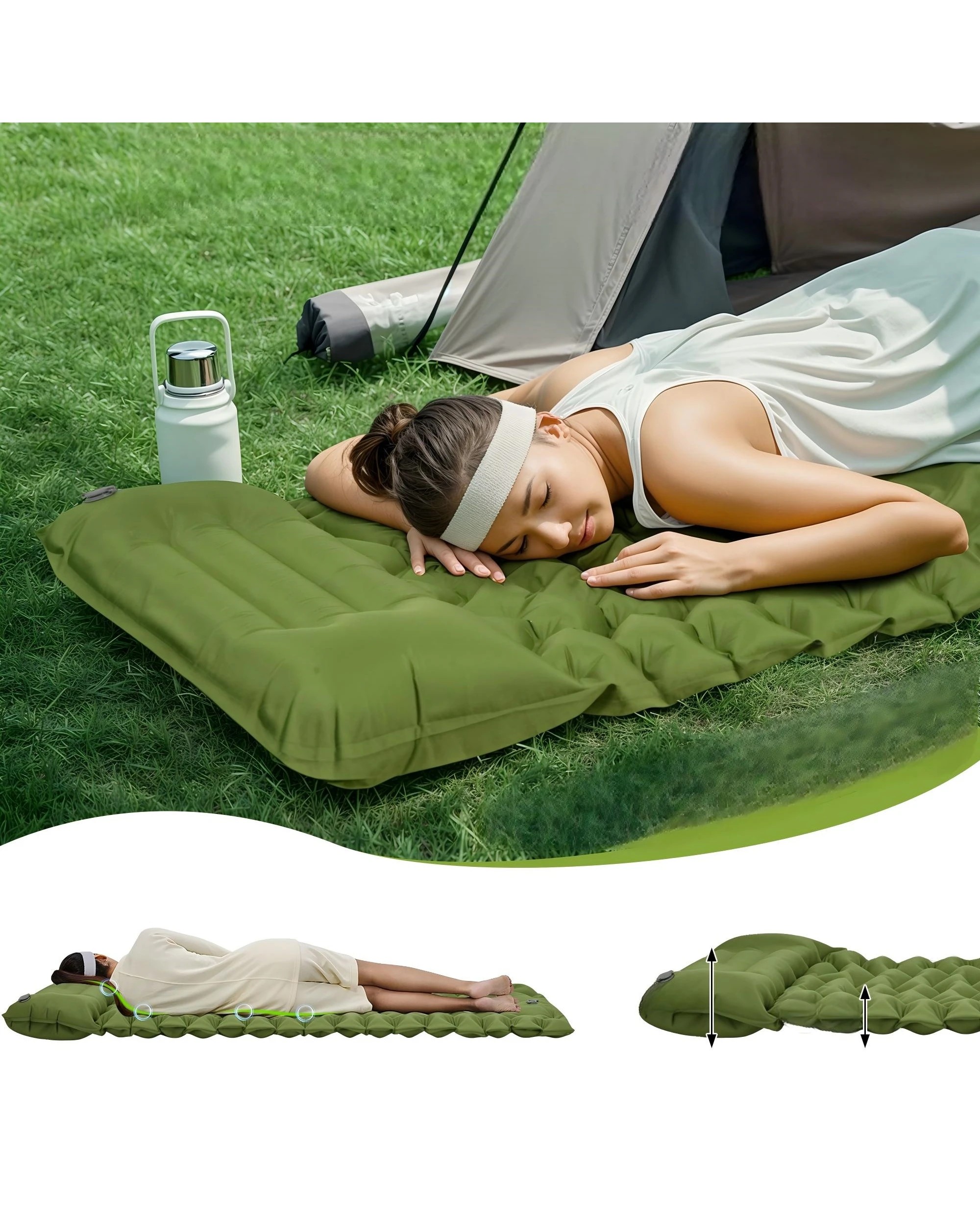 2 Advwin Camping Sleeping Pad with Pillow Built-in Foot Pump - Green, 2 of 8