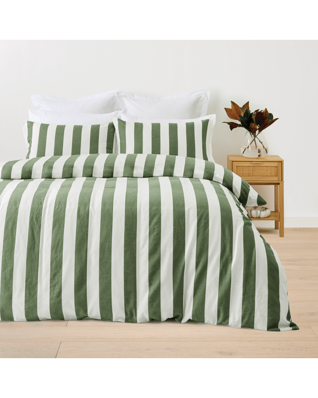 Stripe Linen Cotton Quilt Cover Set - Super King Bed, Fo