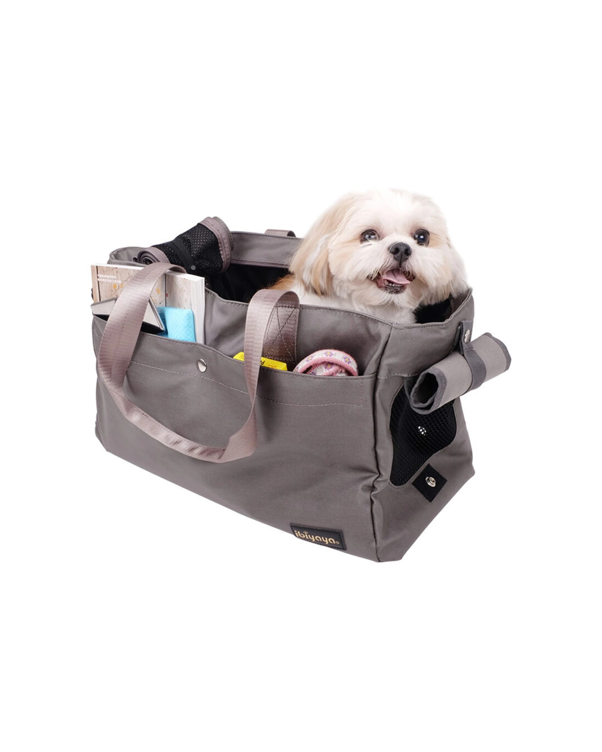 2 Ibiyaya Outdoor Canvas Pet Carrier Tote Bag Ventilated With Safety Tether - Grey, 2 of 3