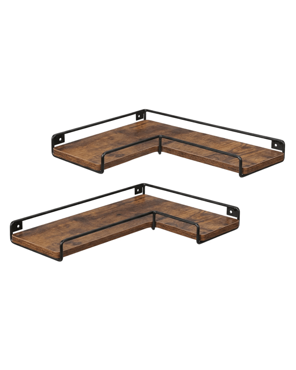 Levede Floating Shelves Set Of 2 L-Shaped Corner Shelves For WallRustic Brown And - Black