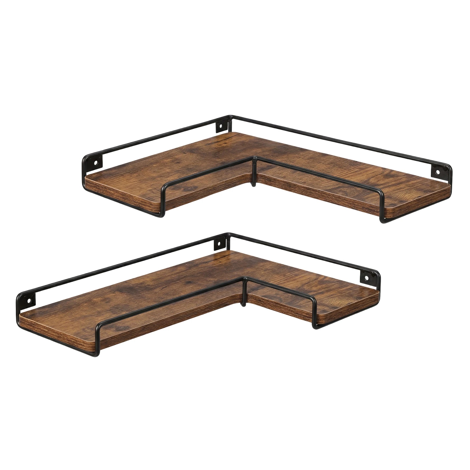 1 Levede Floating Shelves Set Of 2 L-Shaped Corner Shelves For WallRustic Brown And - Black, 1 of 5