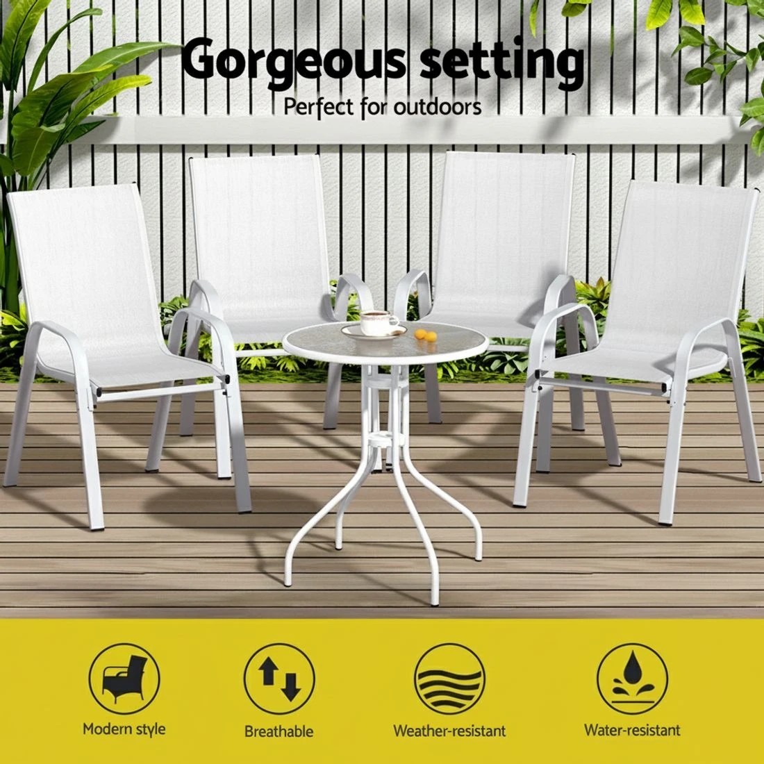3 Gardeon 4PC Outdoor Dining Chairs Stackable Lounge Chair Patio Furniture - White, 3 of 5