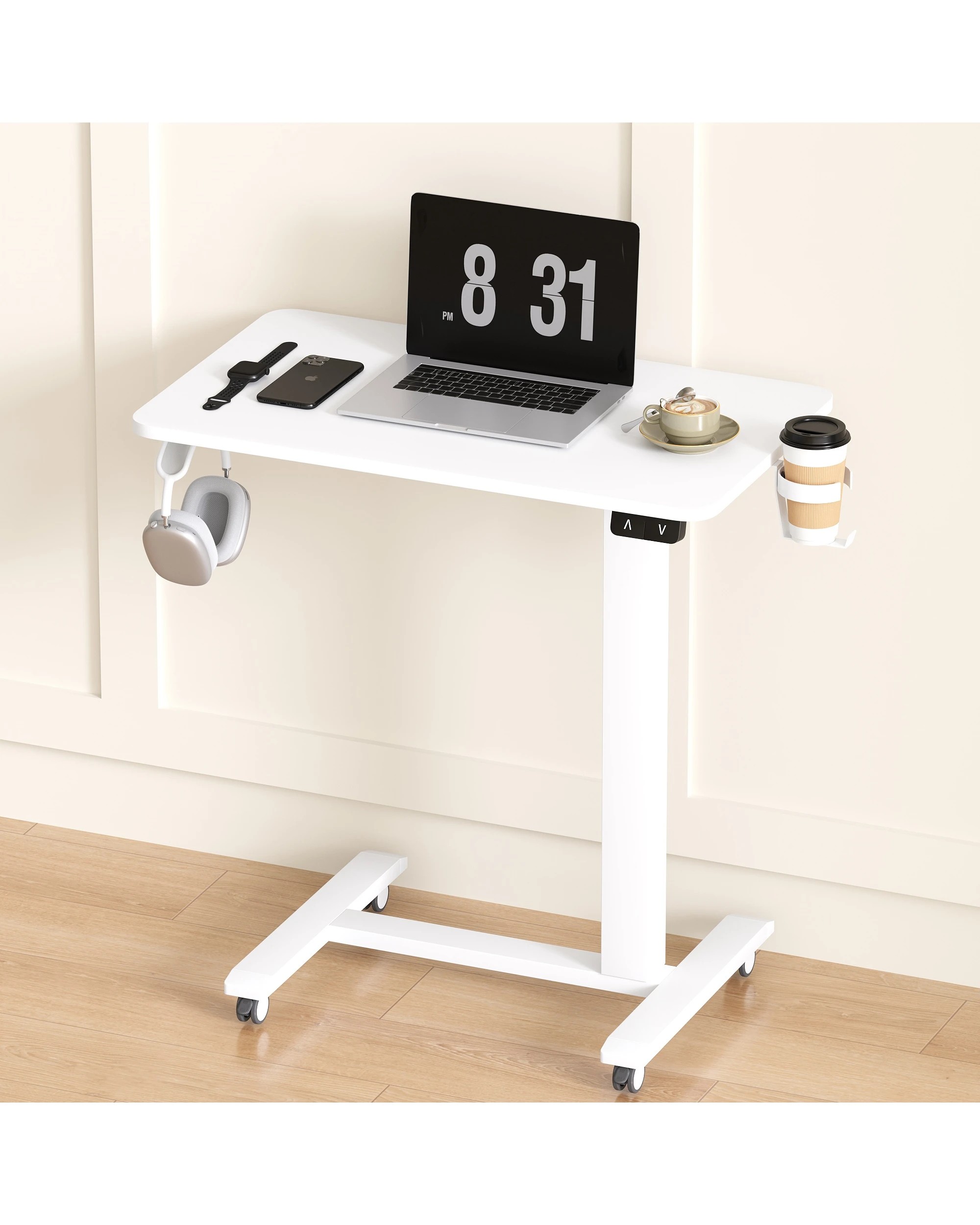 2 Advwin Portable Electric Standing Desk Height Adjustable Small Mobile Table - White, 2 of 7