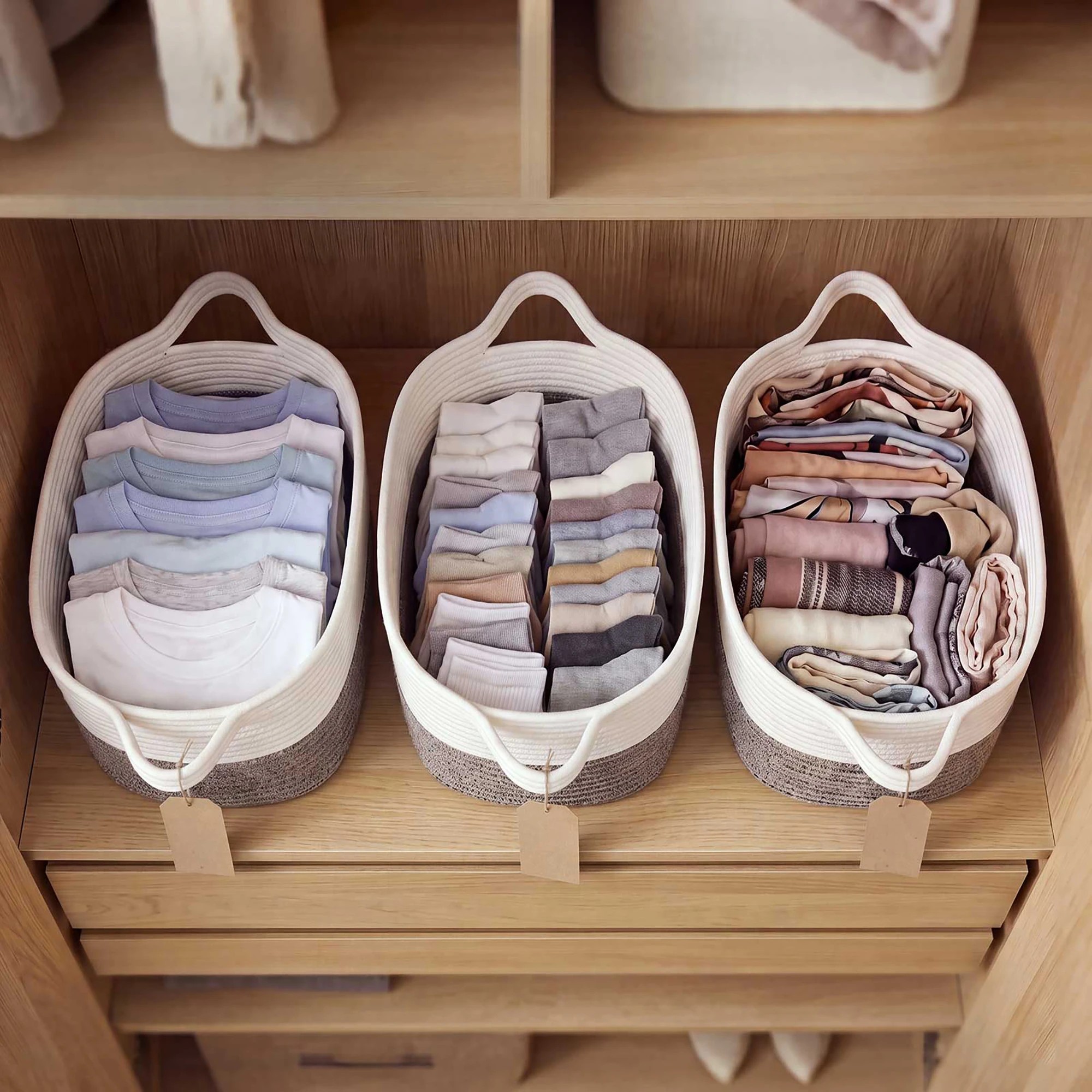 7 Levede Storage Baskets Laundry Bins 3Pcs Foldable with Handles Cotton Rope Brown, 7 of 8