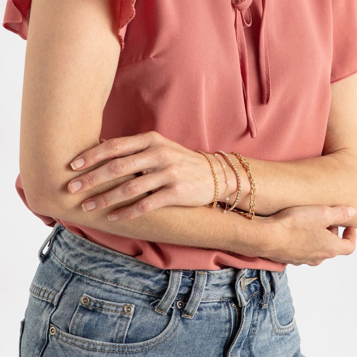 7 5 Pack Chain and Diamante Bracelet - Gold Tone, 7 of 8