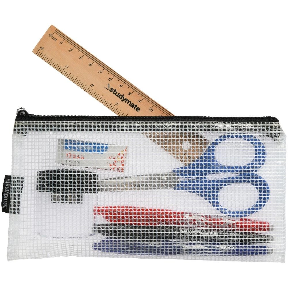 2 Studymate Single Zip Mesh Pencil Case 228 x 118mm White, 2 of 4