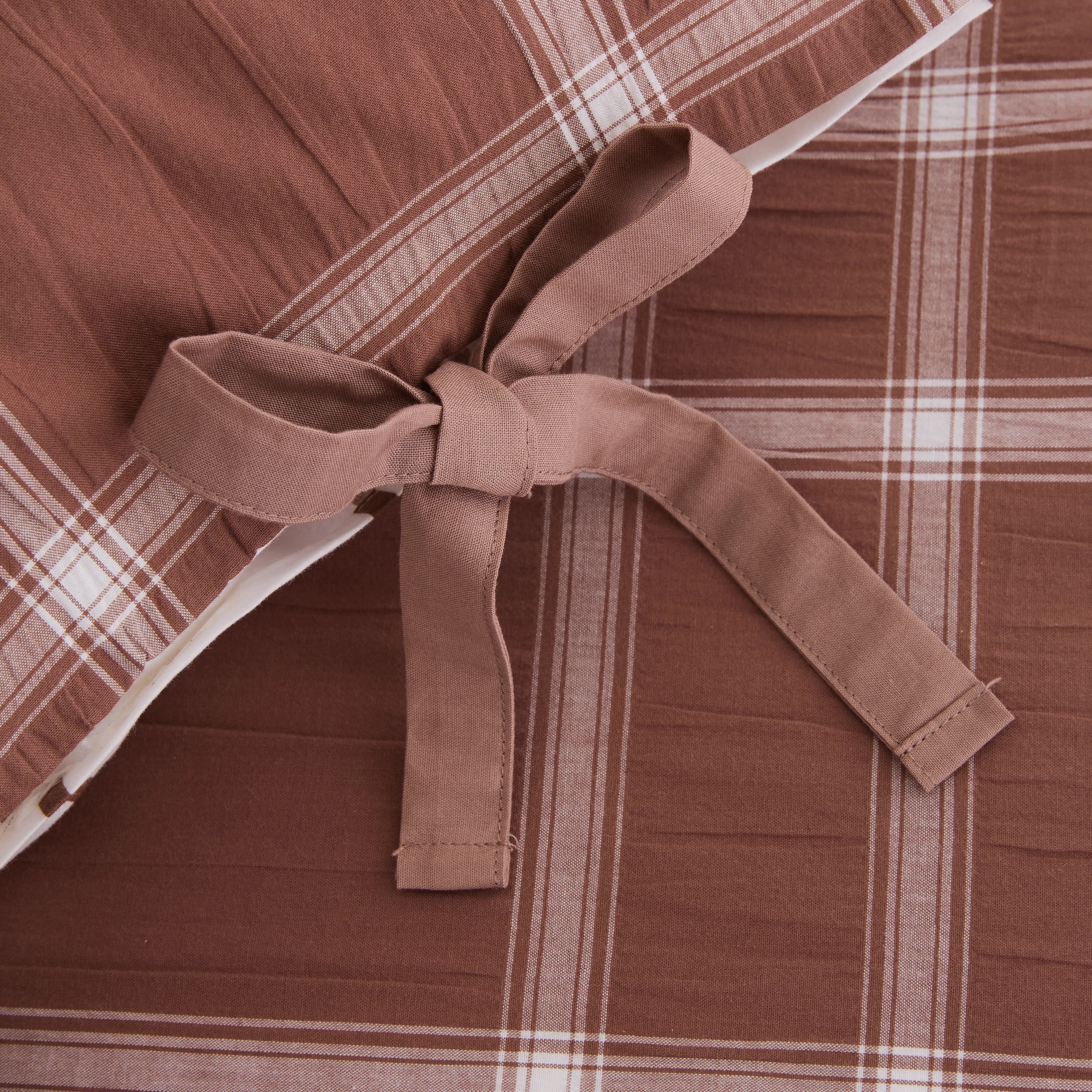 9 Check Cotton Reversible Quilt Cover Set - Super King Bed, Mocha, 9 of 9