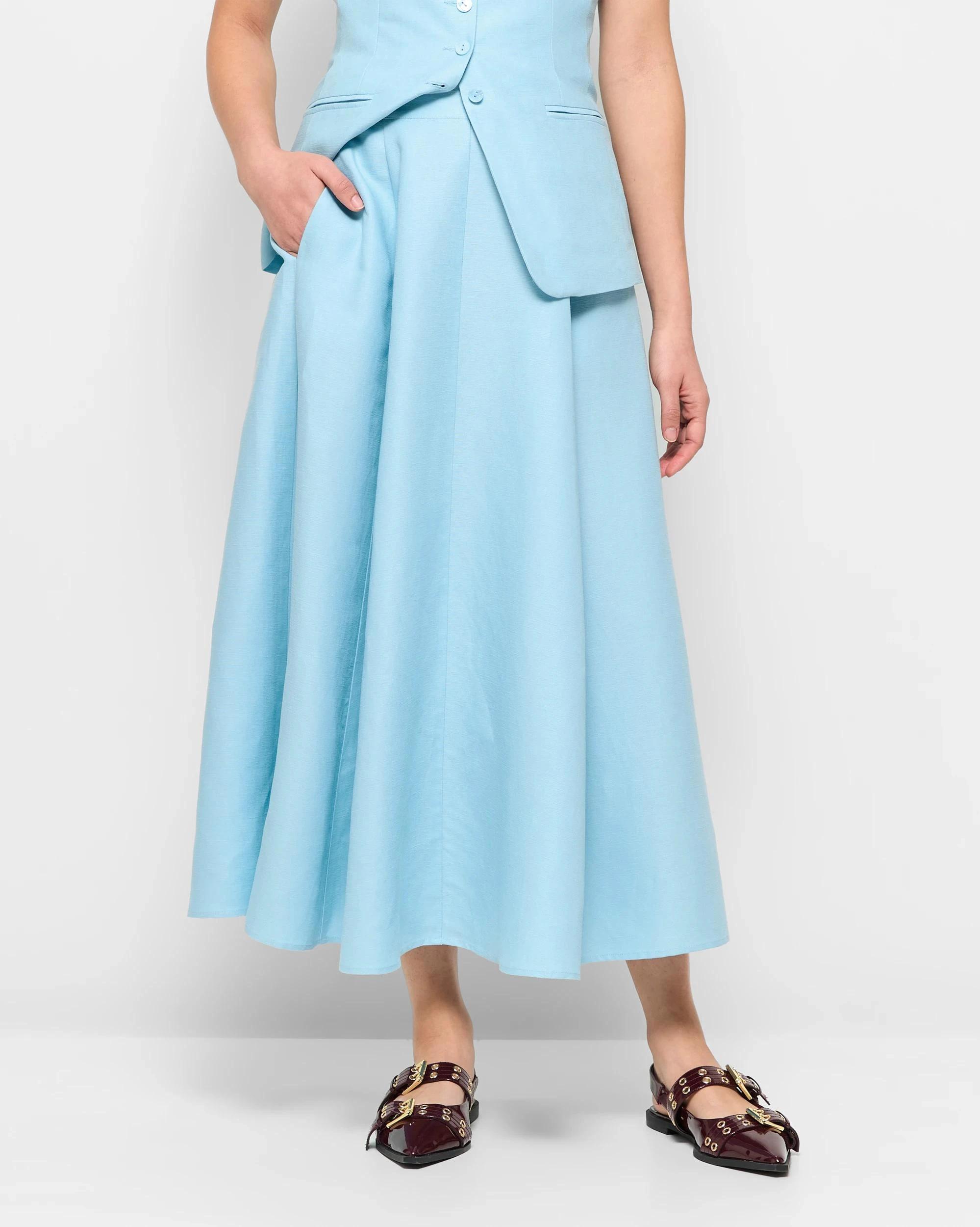 5 Linen Blend A-Line Midi Skirt - Preview AZURE SKY, 5 of 5