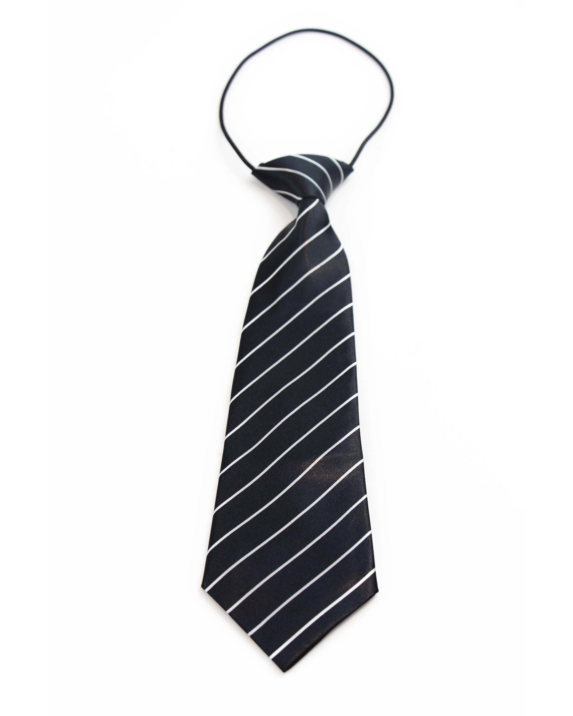 2 Zasel Kids Boys Black & White Patterned Elastic Neck Tie - Thick Black Diagonal Stripe - Multi, 2 of 3