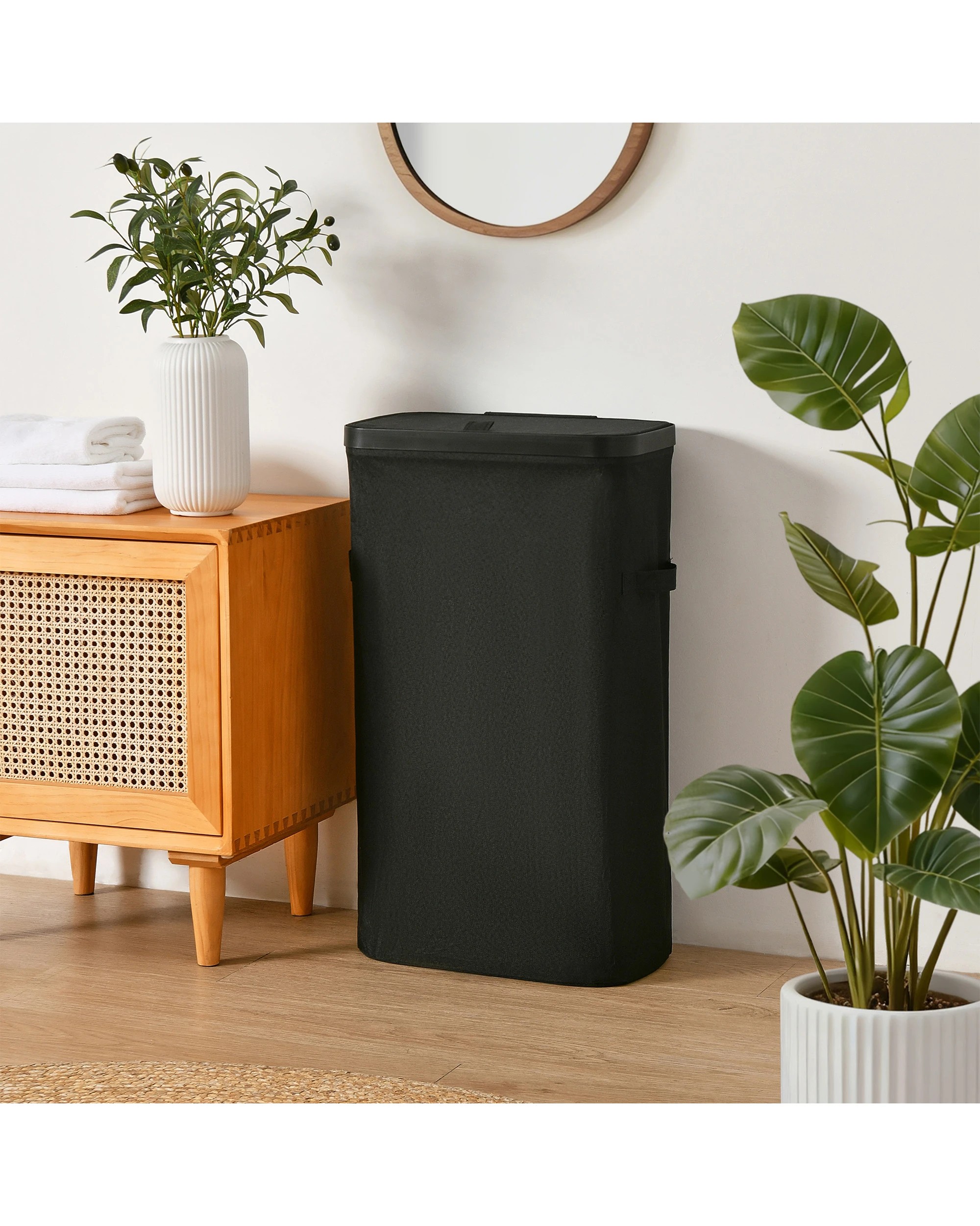 1 Sherwood Voyager Slim Laundry Hamper 40L Faux Linen 22x39x67cm - Black, 1 of 10