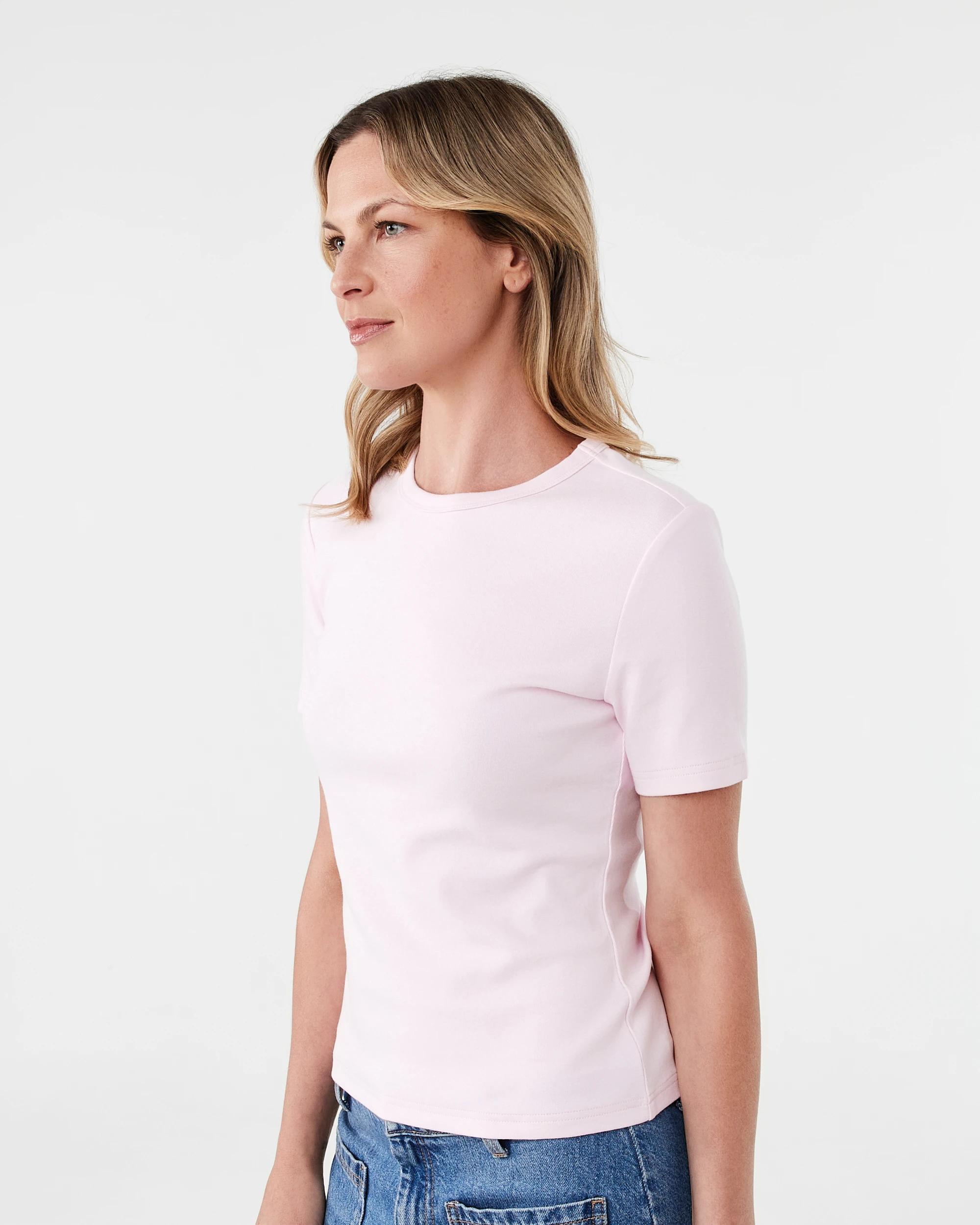 2 Short Sleeve Rib Crew Neck T-shirt Bllet Pink, 2 of 5