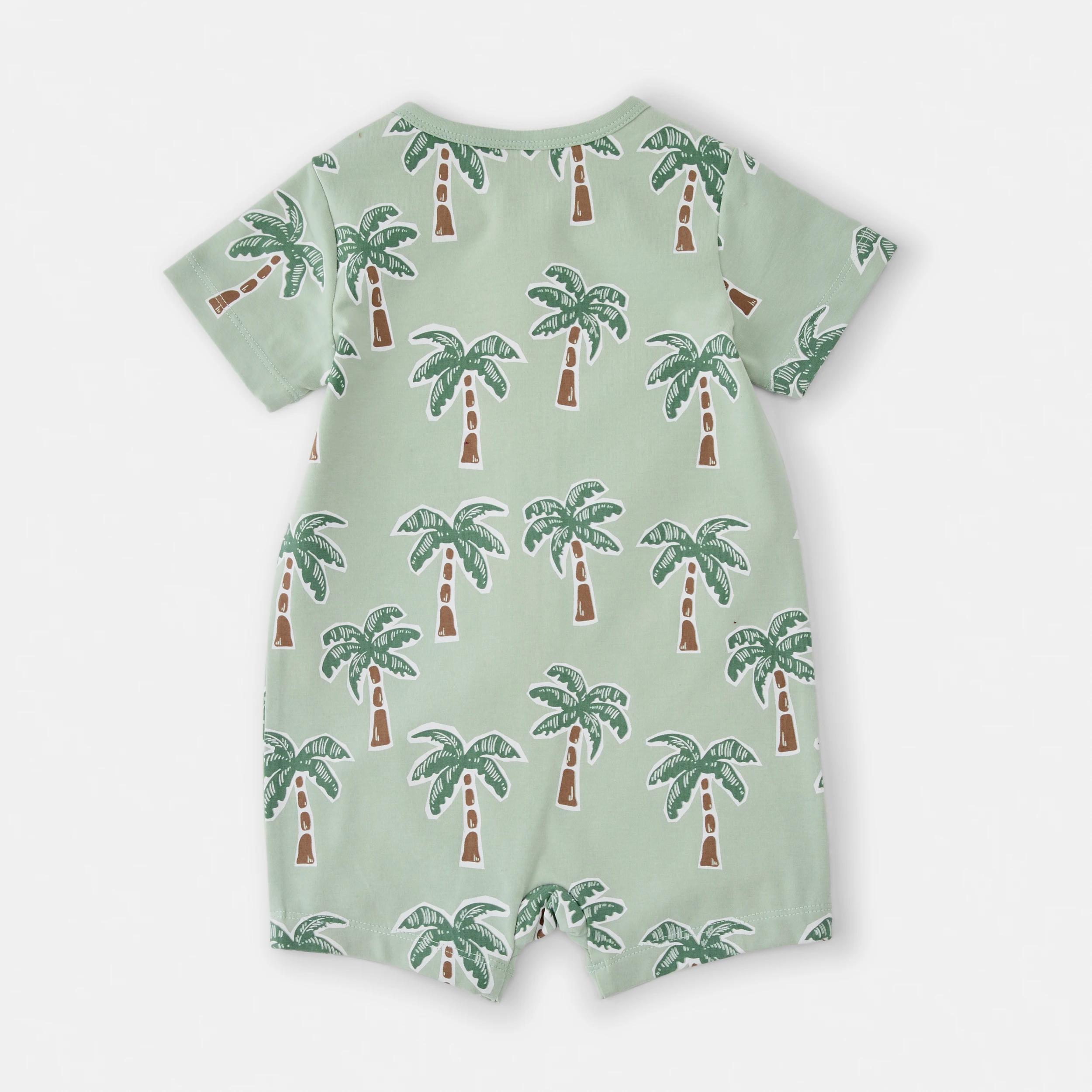 2 Short Sleeve Zip Romper Grn Palm, 2 of 3