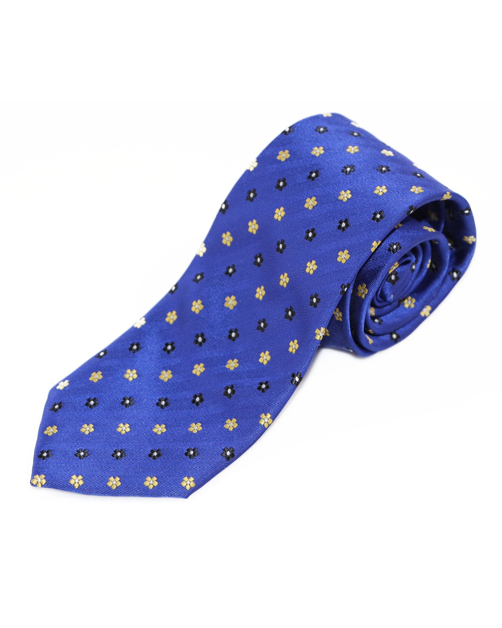 2 Zasel Mens Navy Blue With Yellow & Black Flowers Patterned 8cm Neck Tie, 2 of 2