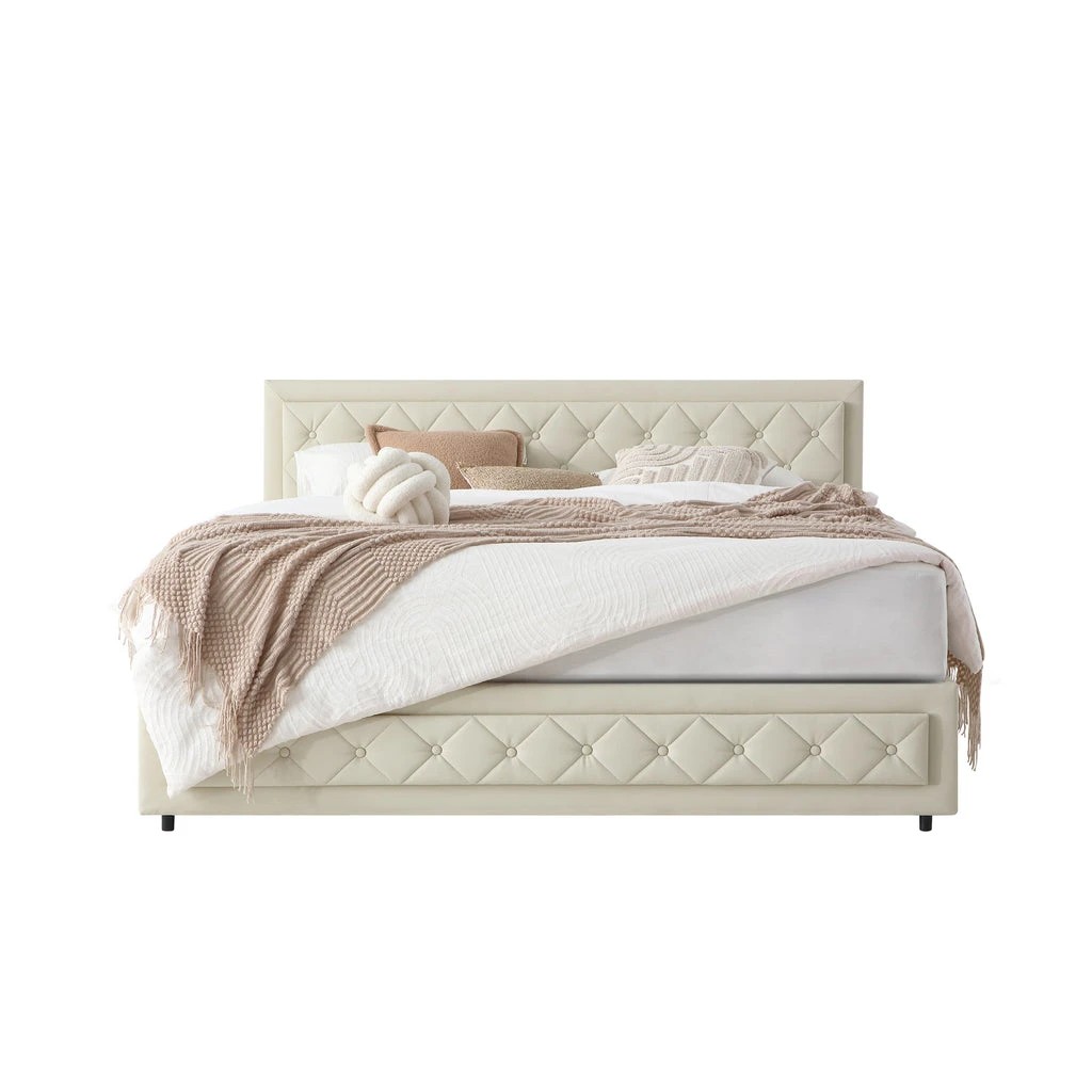 1 Zzz Atelier Vienna King Single Storage Bed Frame with Gas Lift and Adjustable Headboard - Beige, 1 of 9
