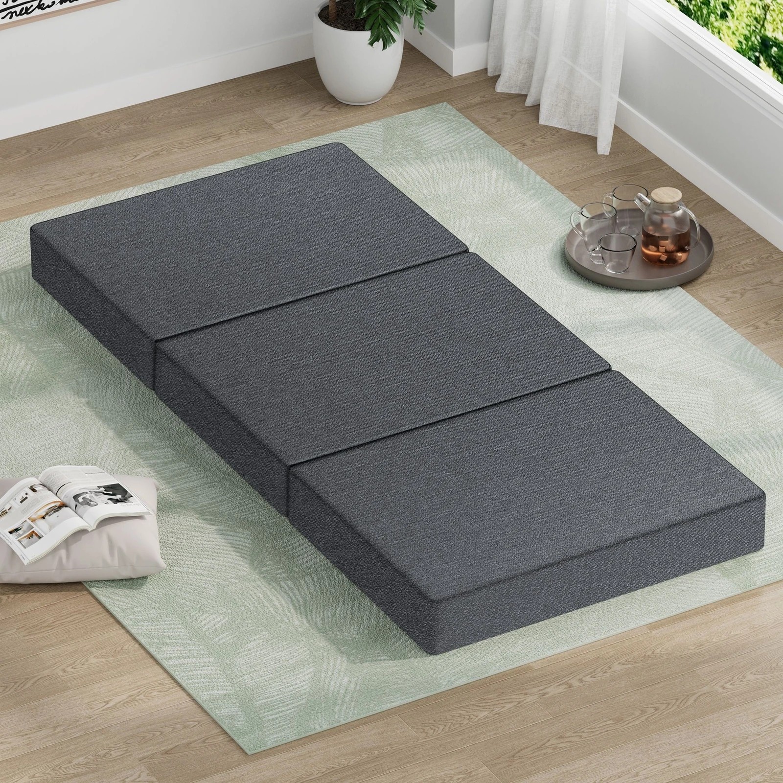 2 Starry Eucalypt Foldable Mattress Folding Foam Portable Linen 79x190CM - Grey, 2 of 4