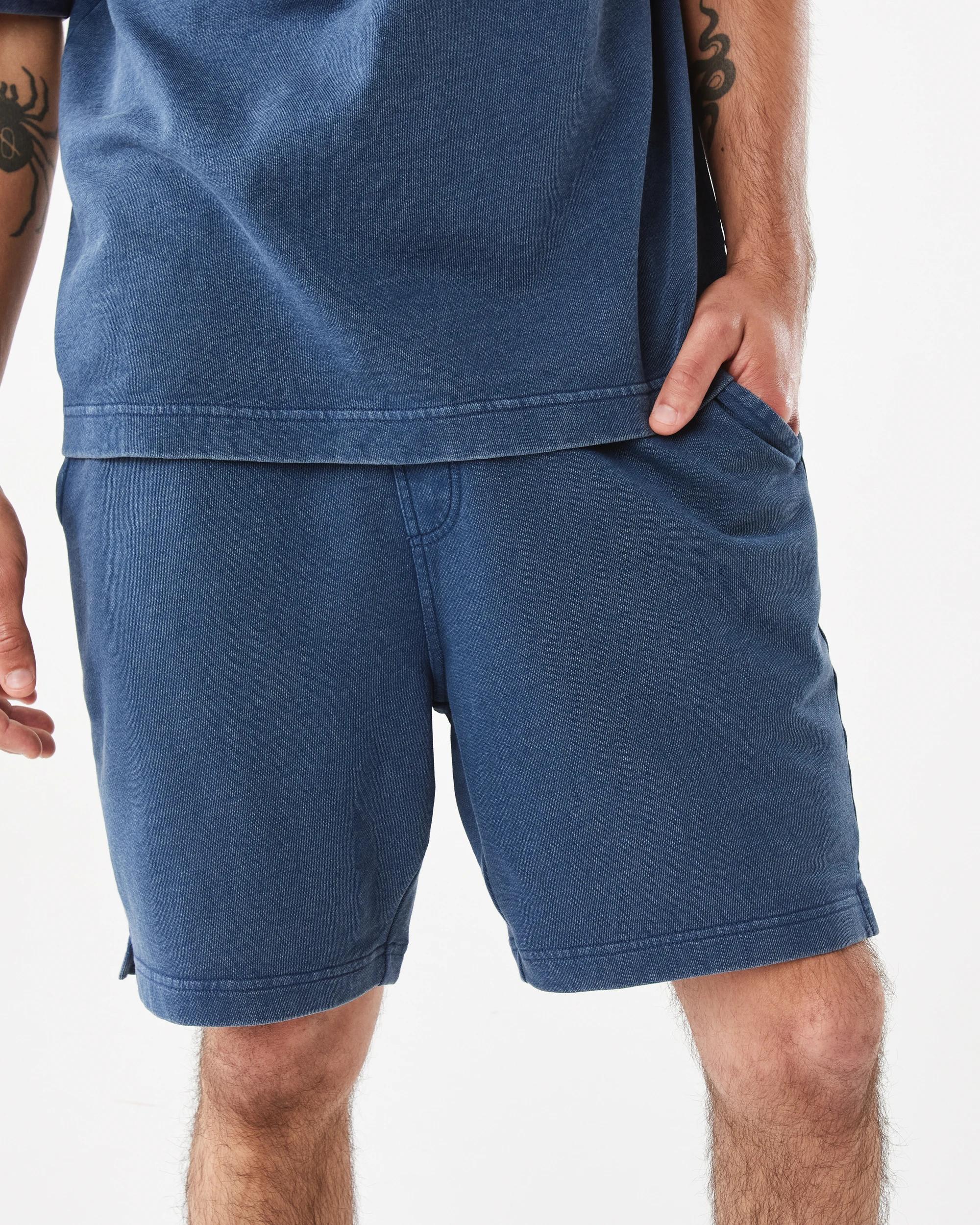 1 Elastic Waistband Washed Terry Shorts Nvy Spell, 1 of 9