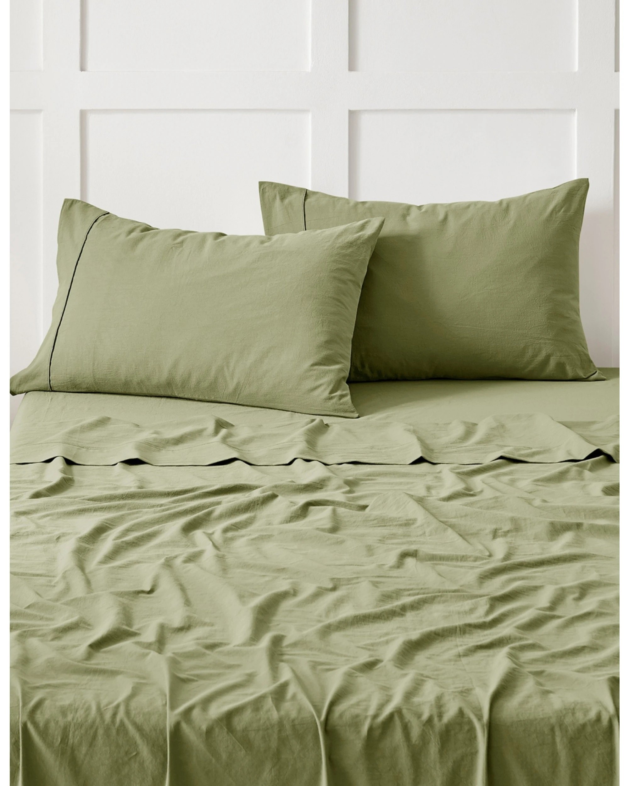 2 Dreamaker Bonnie Washed Cotton Sheet Set - Super King Bed - Olive, 2 of 9