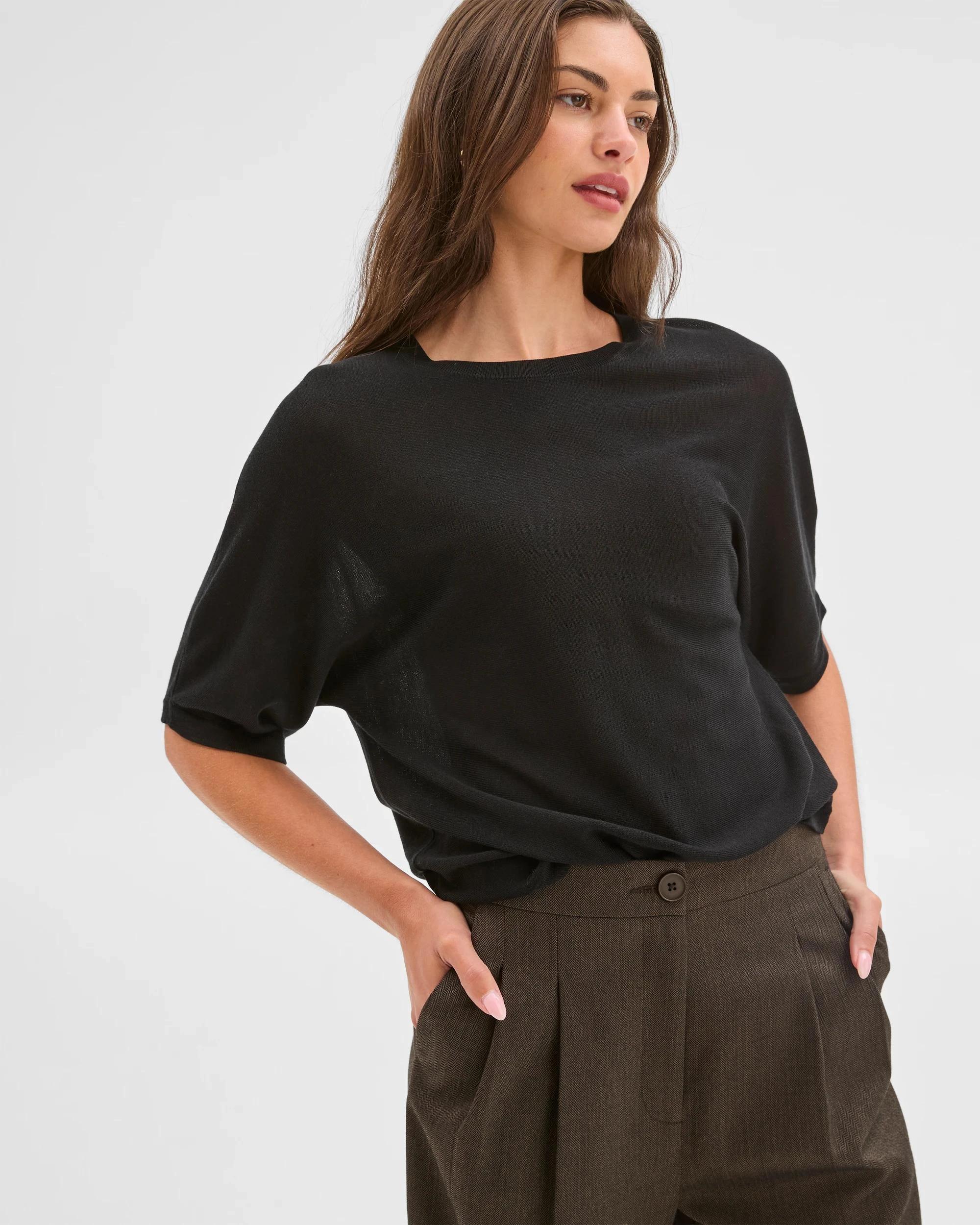 1 Target Petites Petites Merino Wool Blend Short Sleeve T-Shirt BLACK, 1 of 6