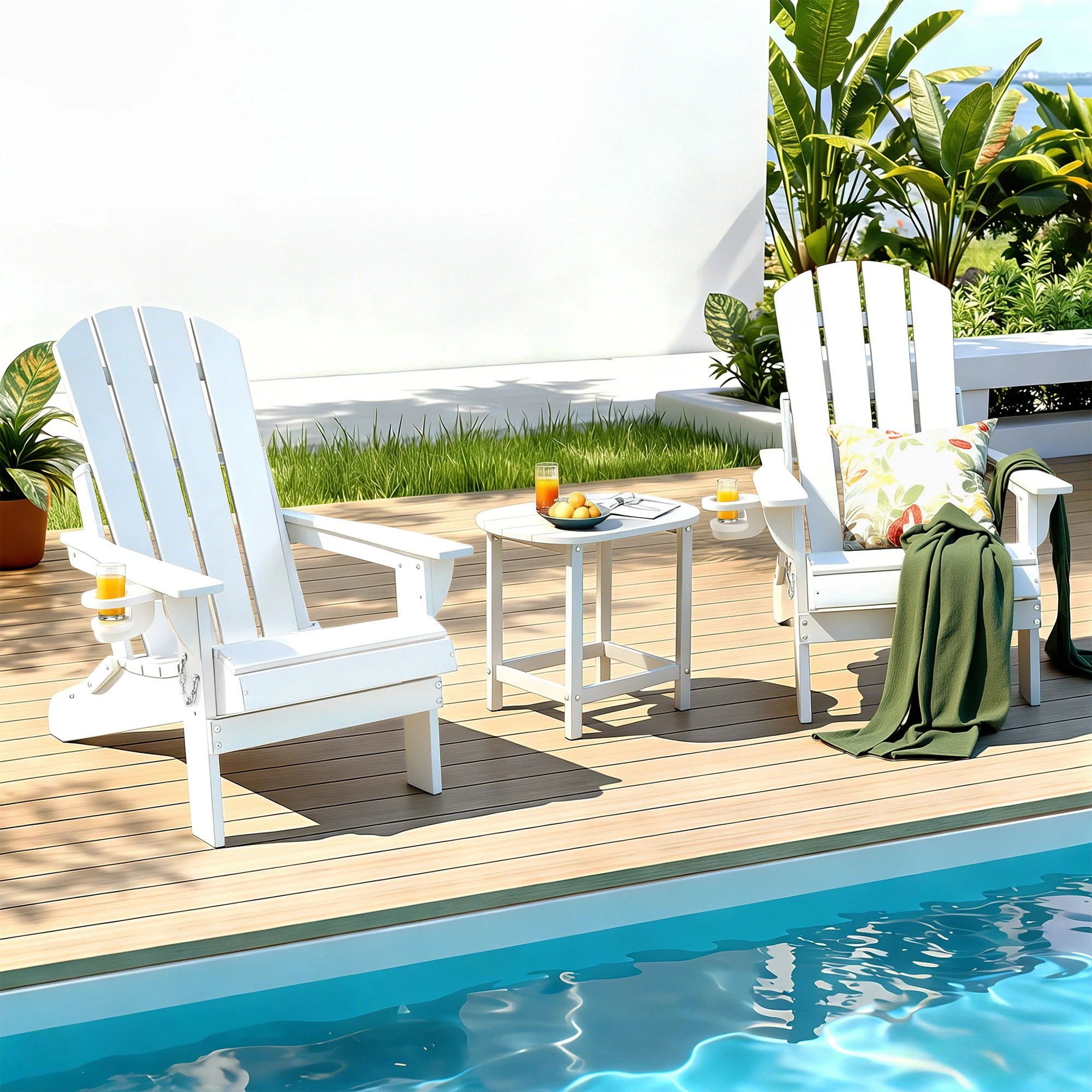 4 Gardeon Outdoor Chairs Folding Adirondack Beach Chair HDPE Sun Lounge Patio Furniture Garden - White, 4 of 9