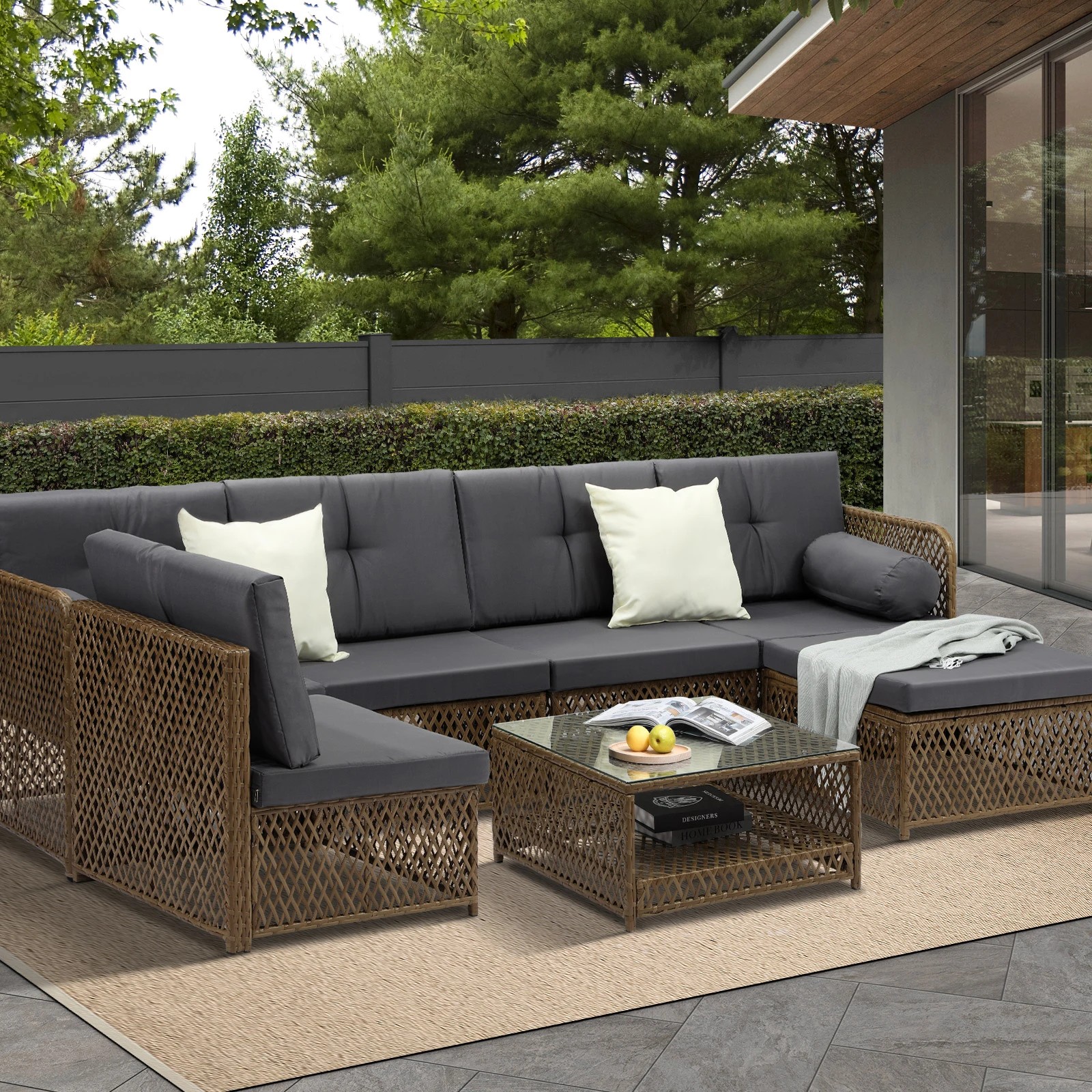 3 Livsip Outdoor Sofa Set 6 Seater Wicker Lounge Setting - Brown, 3 of 8