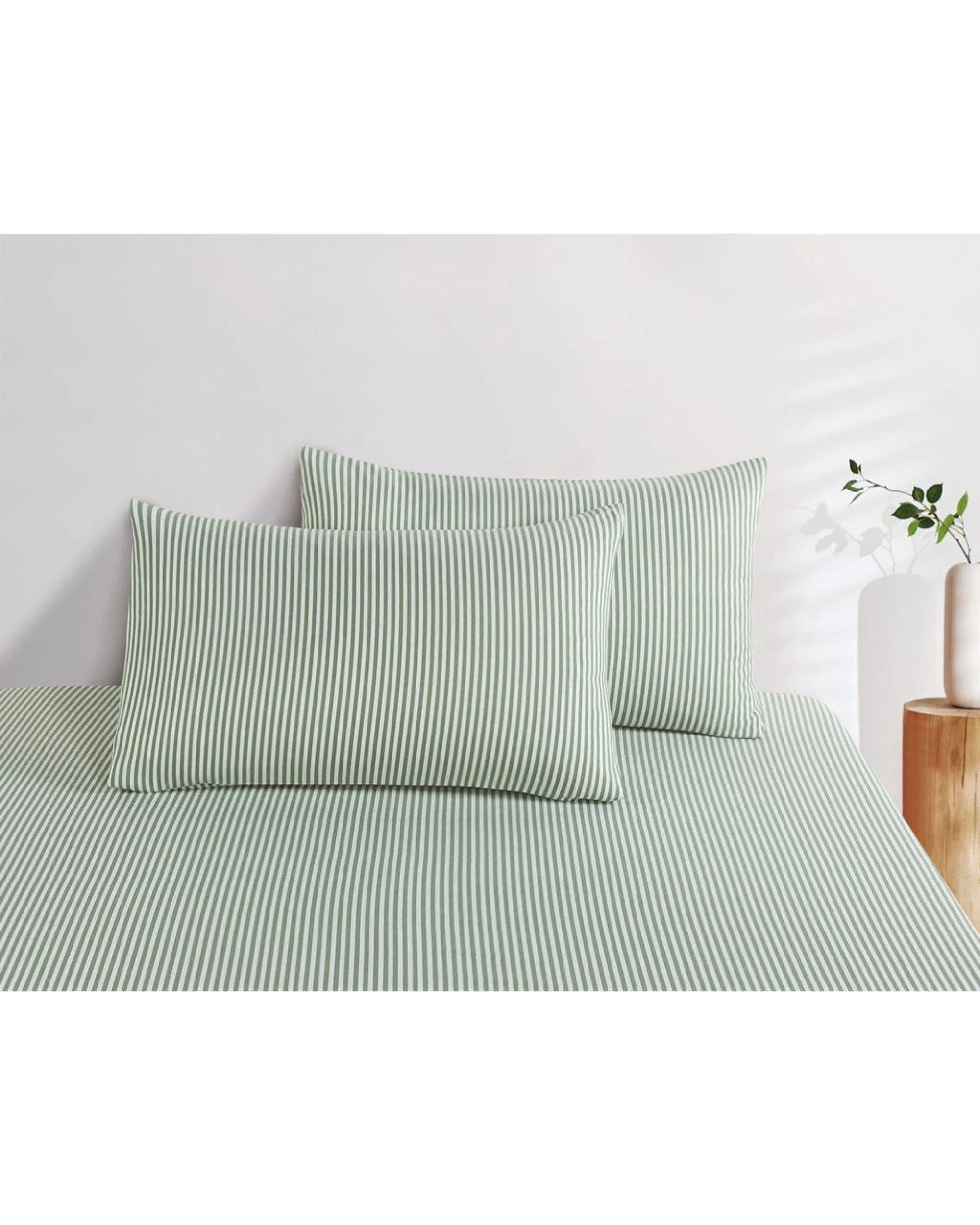 3 CleverPolly Yarn-Dyed Washed Microfibre Fitted Sheet Set - Single Bed - Thin Stripe Sage Green, 3 of 7