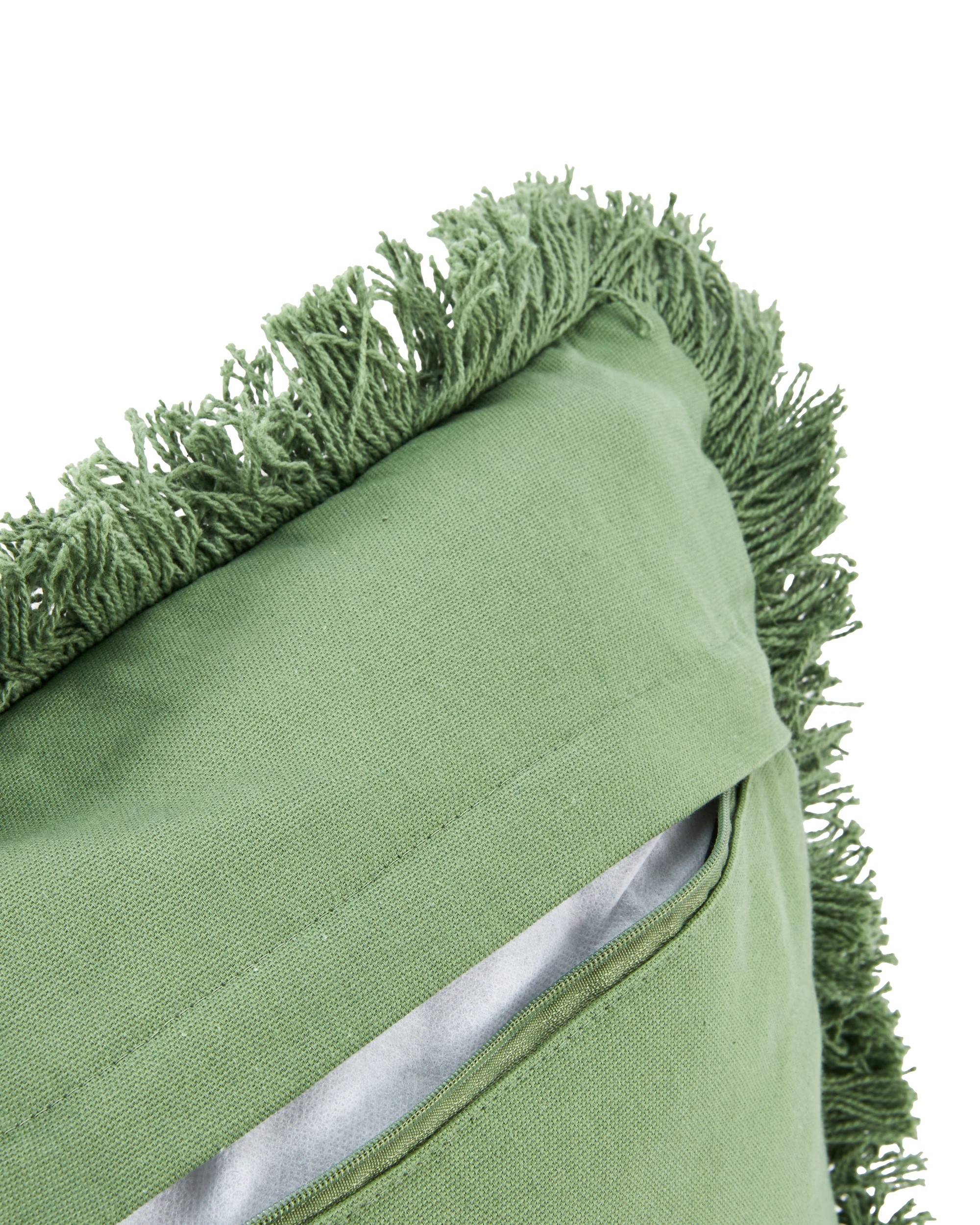 4 50cm Fringed Cushion - Green, 4 of 4