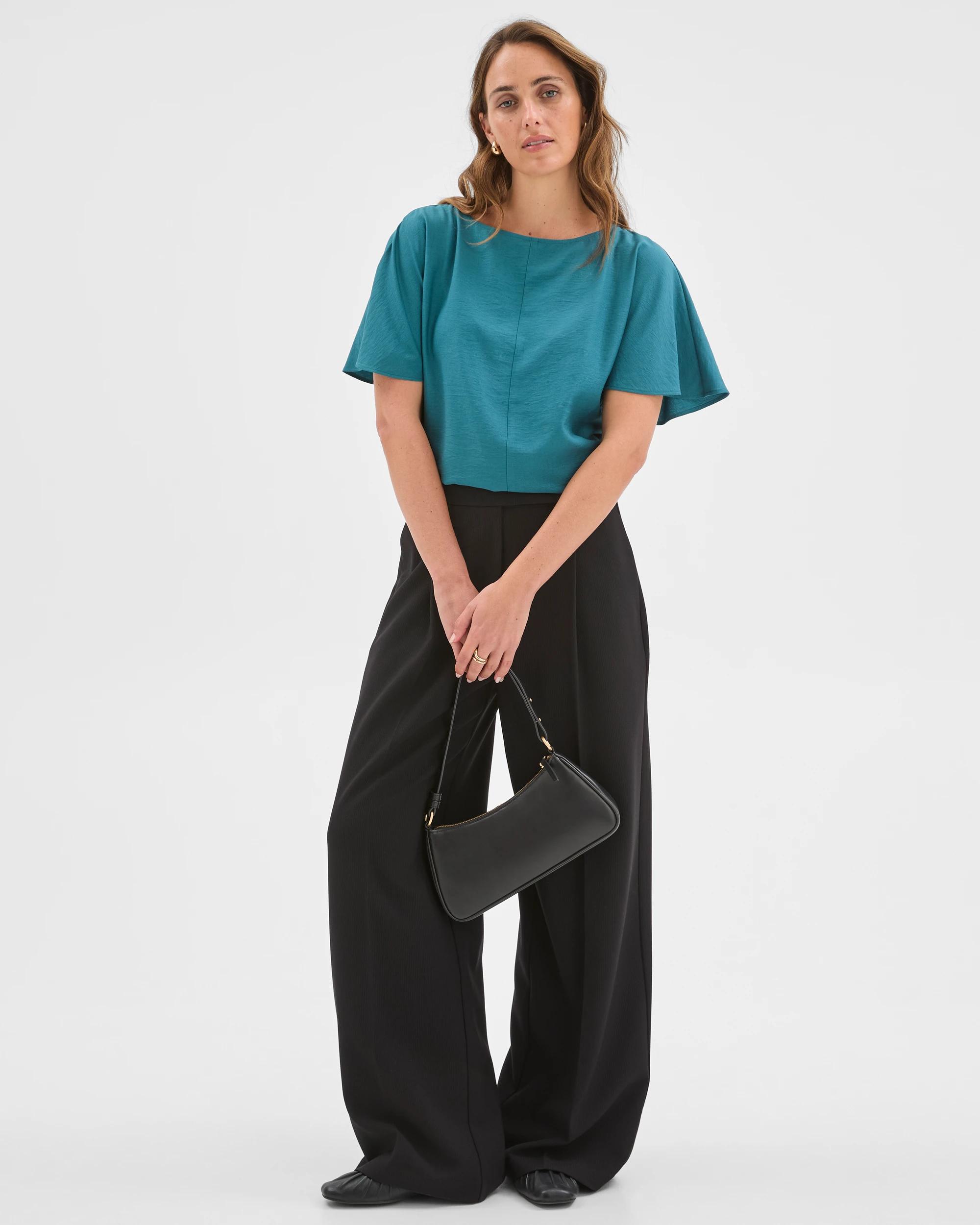 2 Preview Short Flutter Sleeve Textured Blouse PEACOCK, 2 of 7
