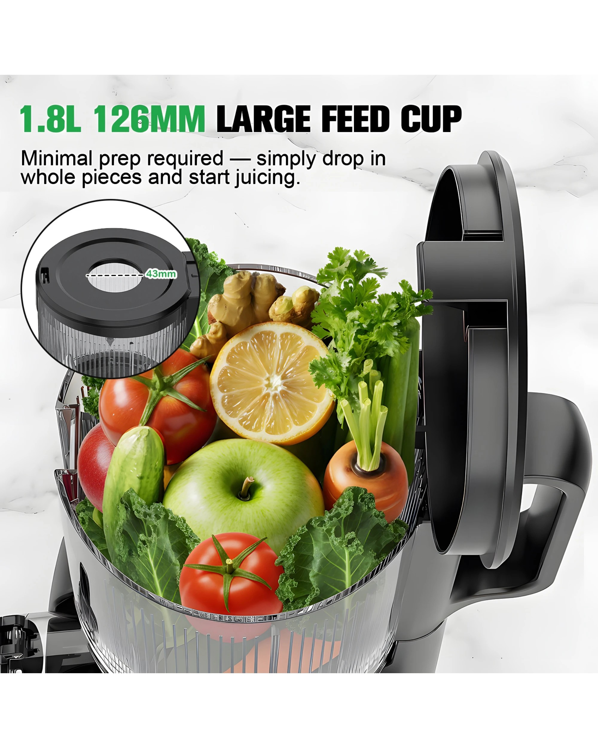 2 Advwin Cold Press Juicer, 122MM Wide Chute Juicer, 3-IN-1 Juicer Extractor, Masticating Slow Juicer with Reverse, 2 of 7