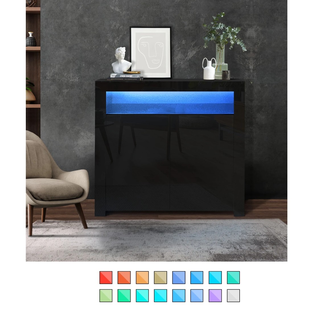 3 Oikiture Buffet Sideboard Led Rgb High Gloss
 - Black, 3 of 10