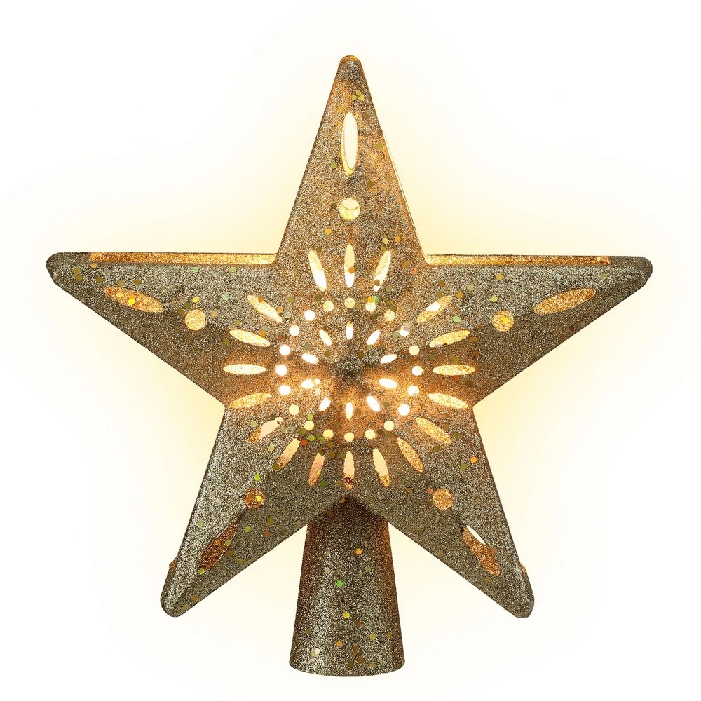 1 Jingle Jollys Christmas Tree Topper Star Snowflake Projector Party Glitter Gold - Gold, 1 of 6