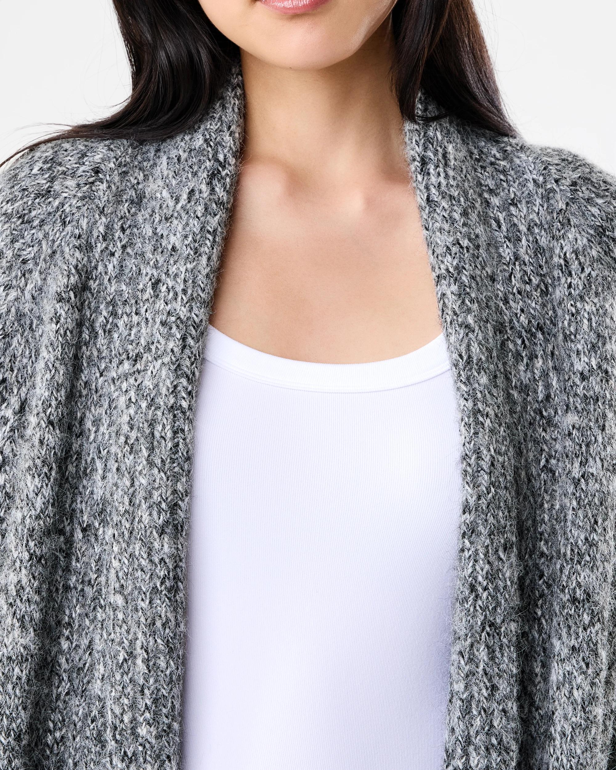 5 Balloon Sleeve Longline Cardigan Grey Marle, 5 of 8