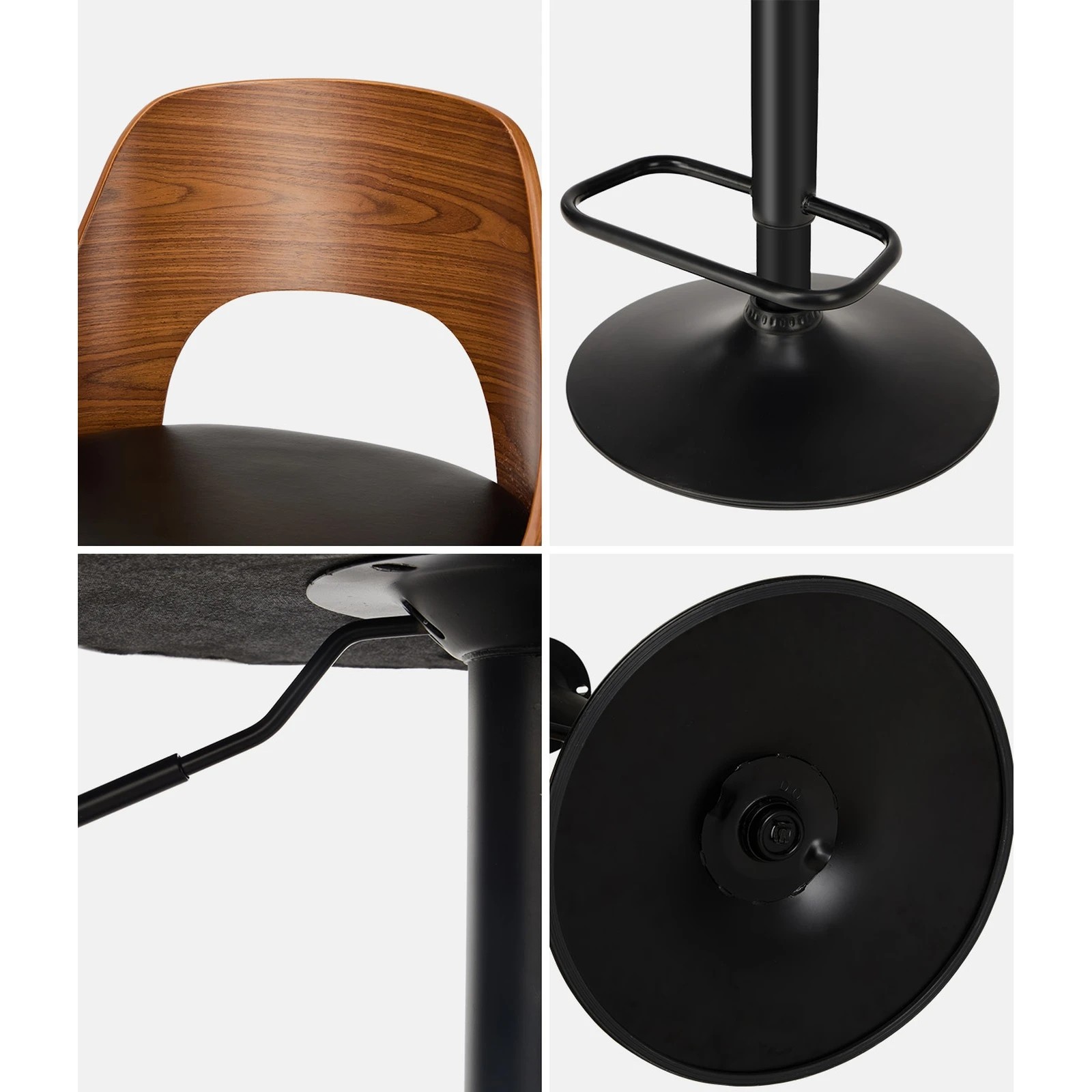 5 Oikiture 2x Bar Stools Swivel Counter Stool Kitchen Gas Lift Chairs - Black, 5 of 9